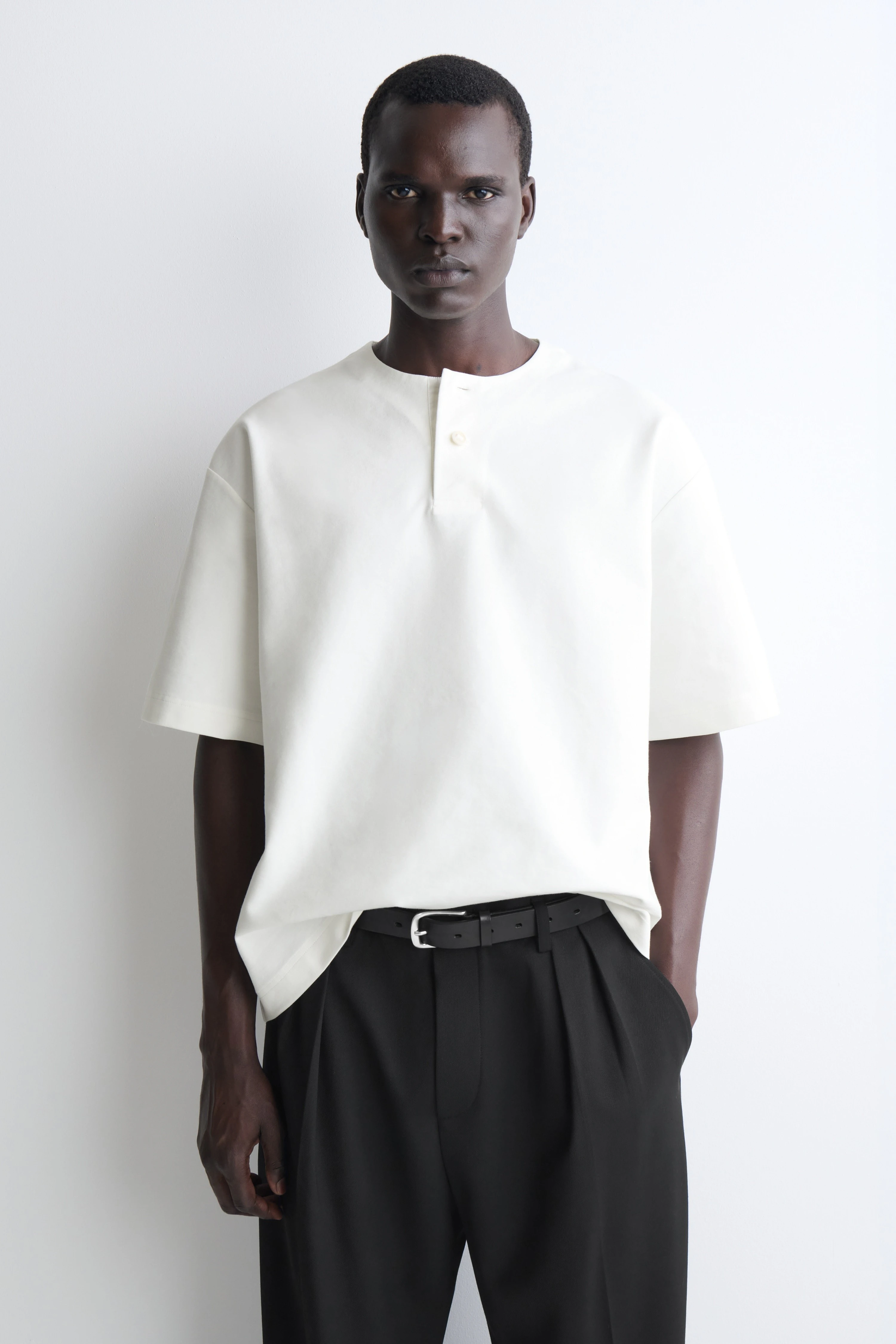 OVERSIZED COTTON-JERSEY HENLEY T-SHIRT - 1