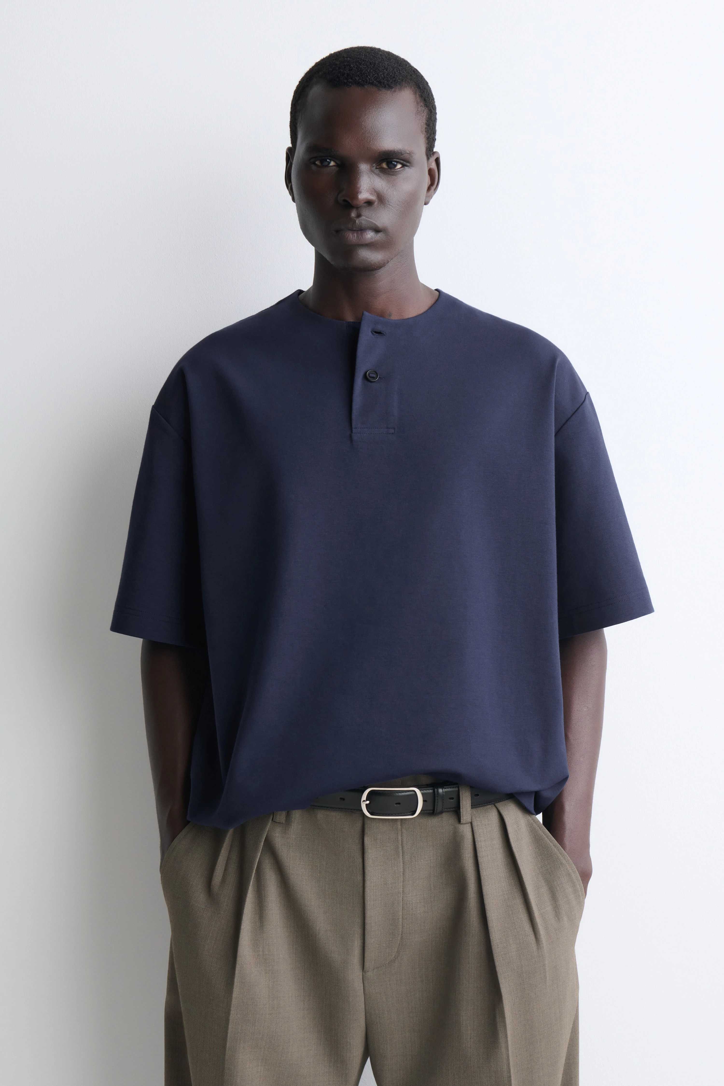 OVERSIZED COTTON-JERSEY HENLEY T-SHIRT - 1