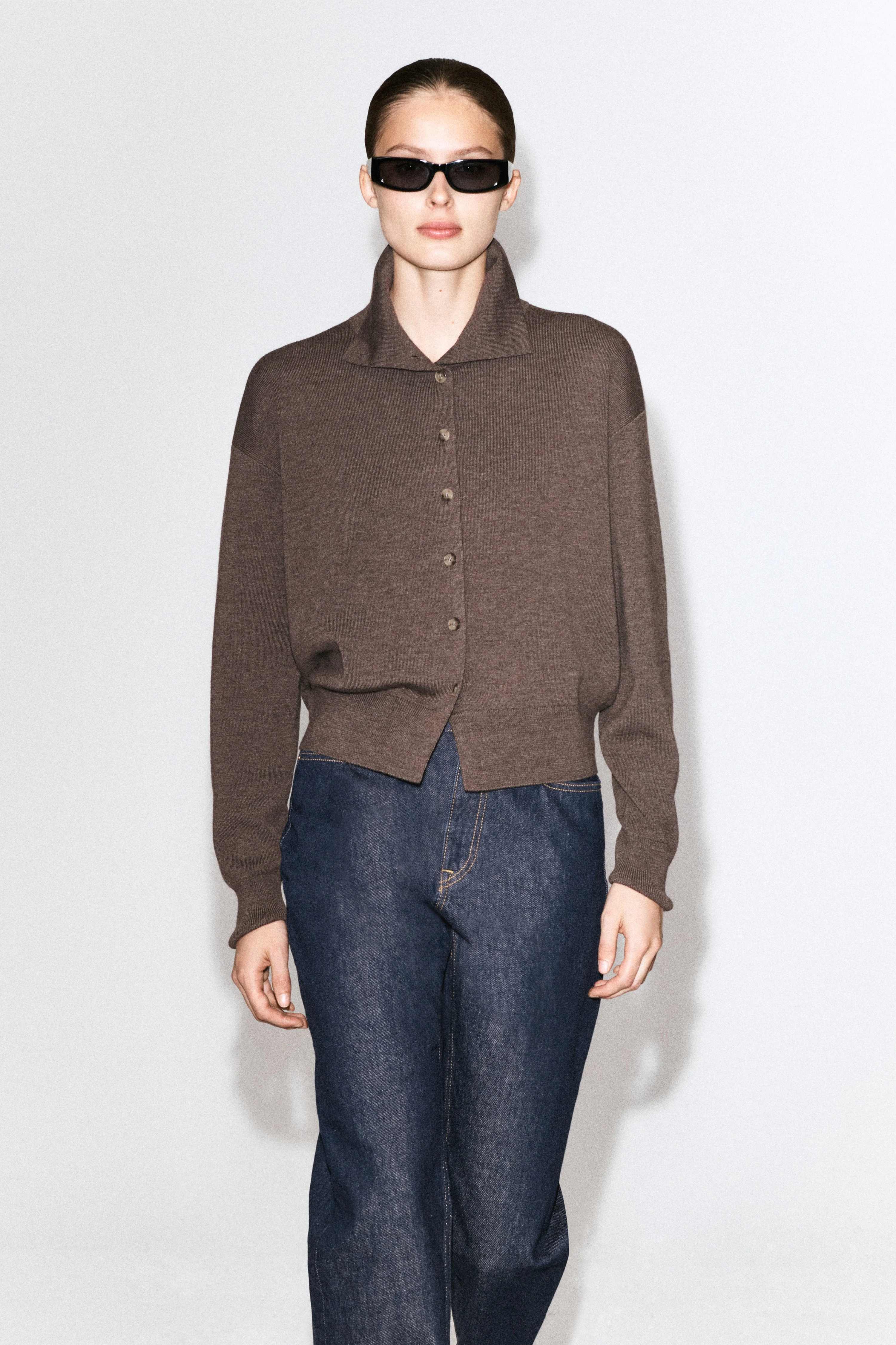 MERINO WOOL FUNNEL-NECK CARDIGAN