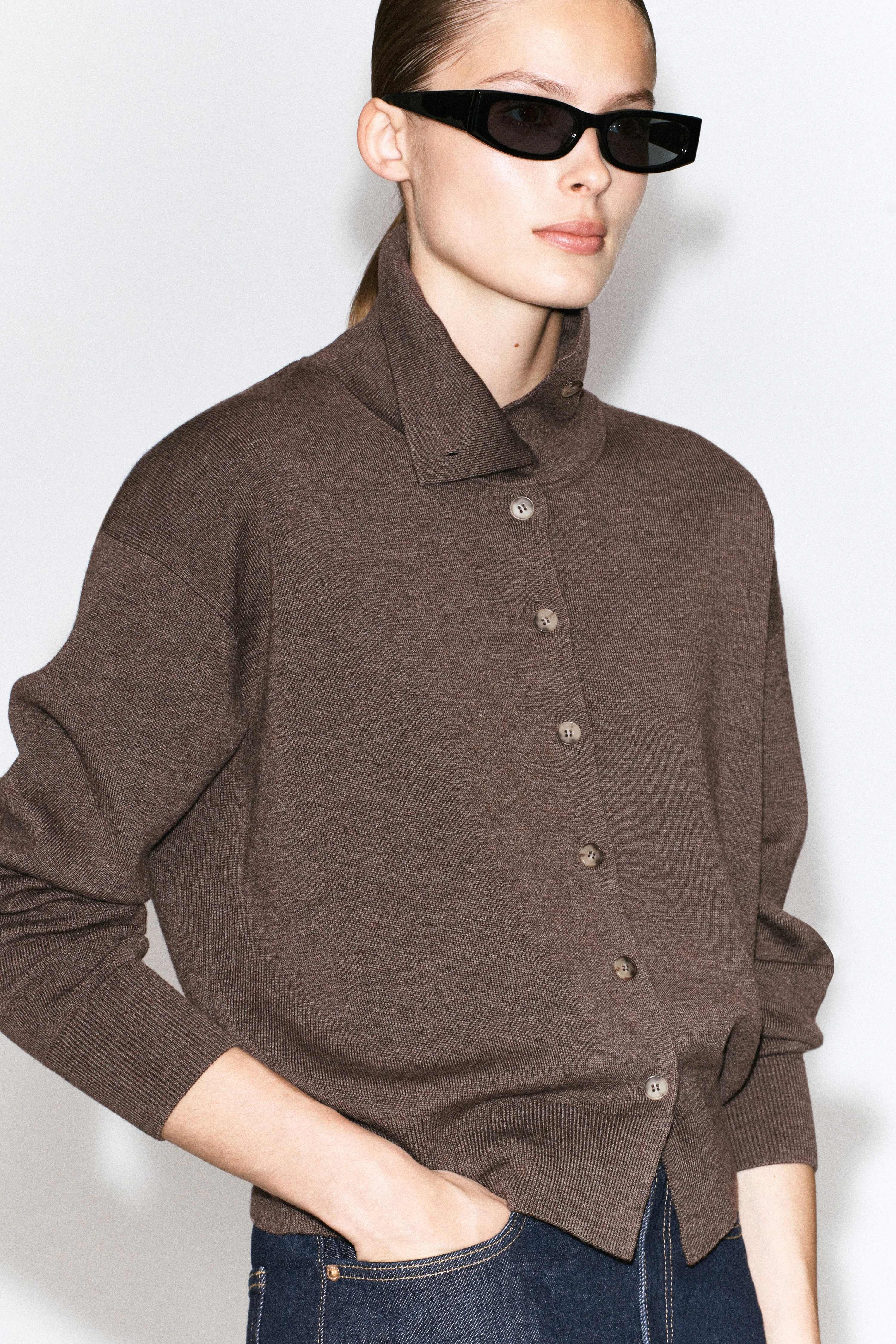 MERINO WOOL FUNNEL-NECK CARDIGAN - 6