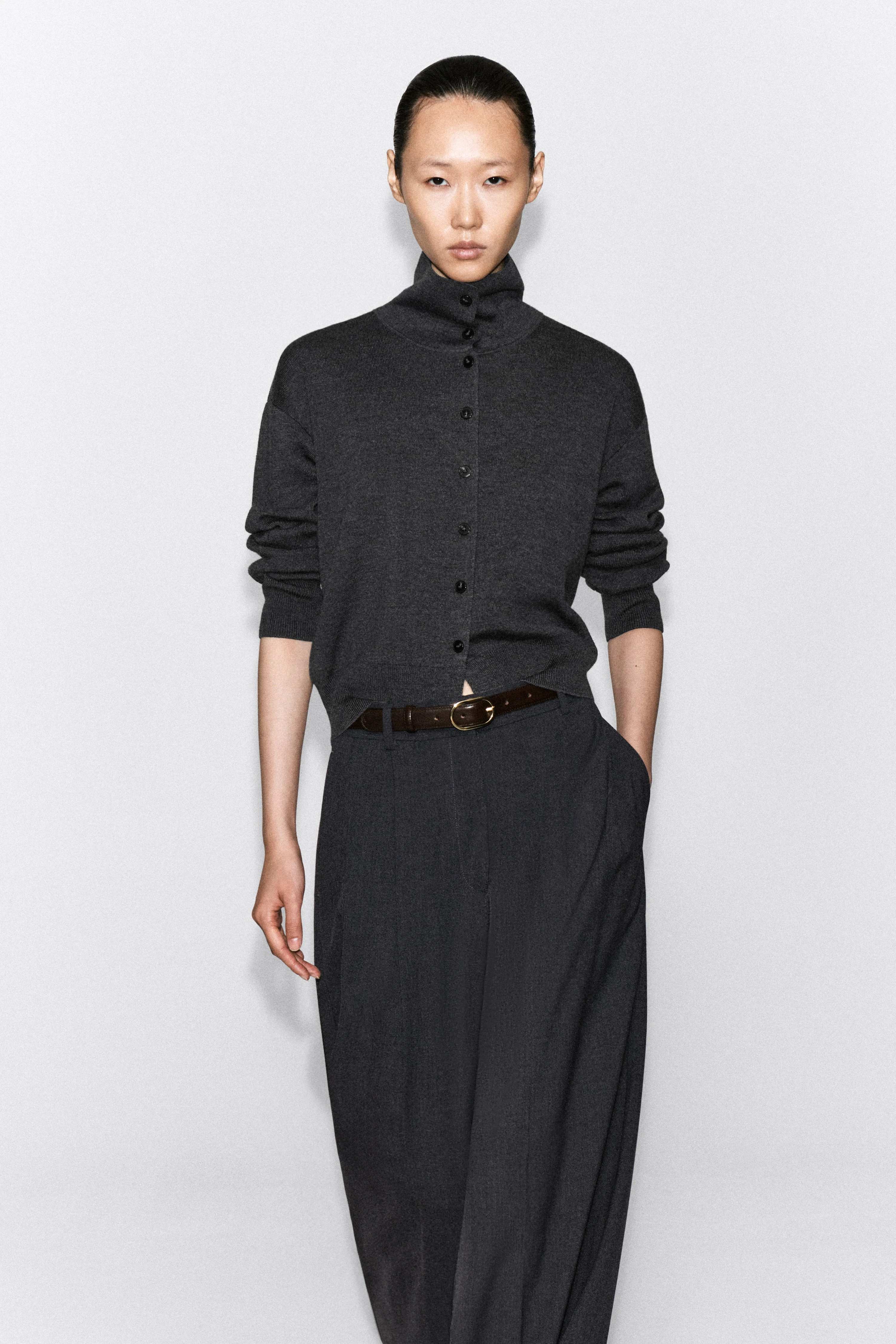 MERINO WOOL FUNNEL-NECK CARDIGAN