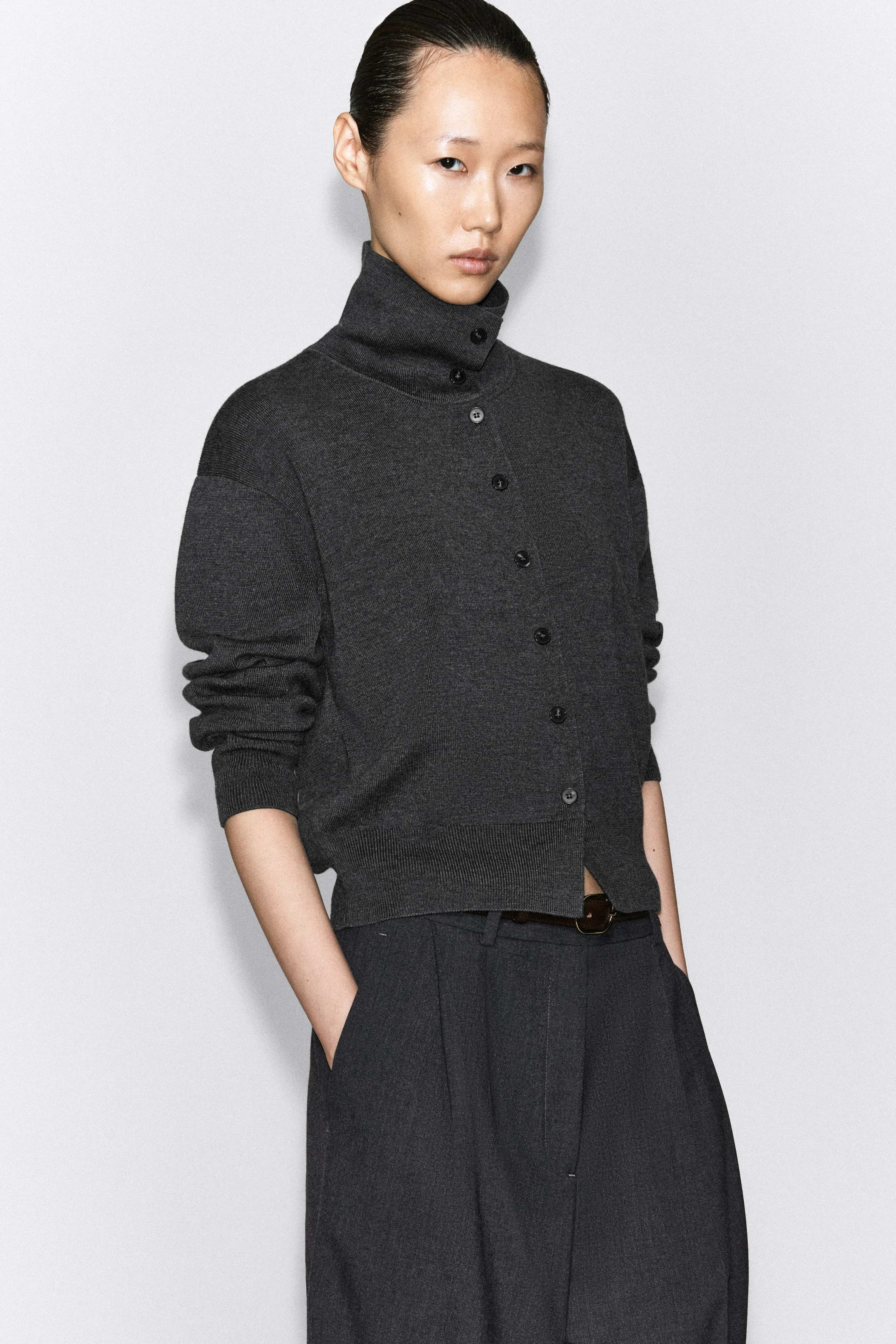 MERINO WOOL FUNNEL-NECK CARDIGAN - 6