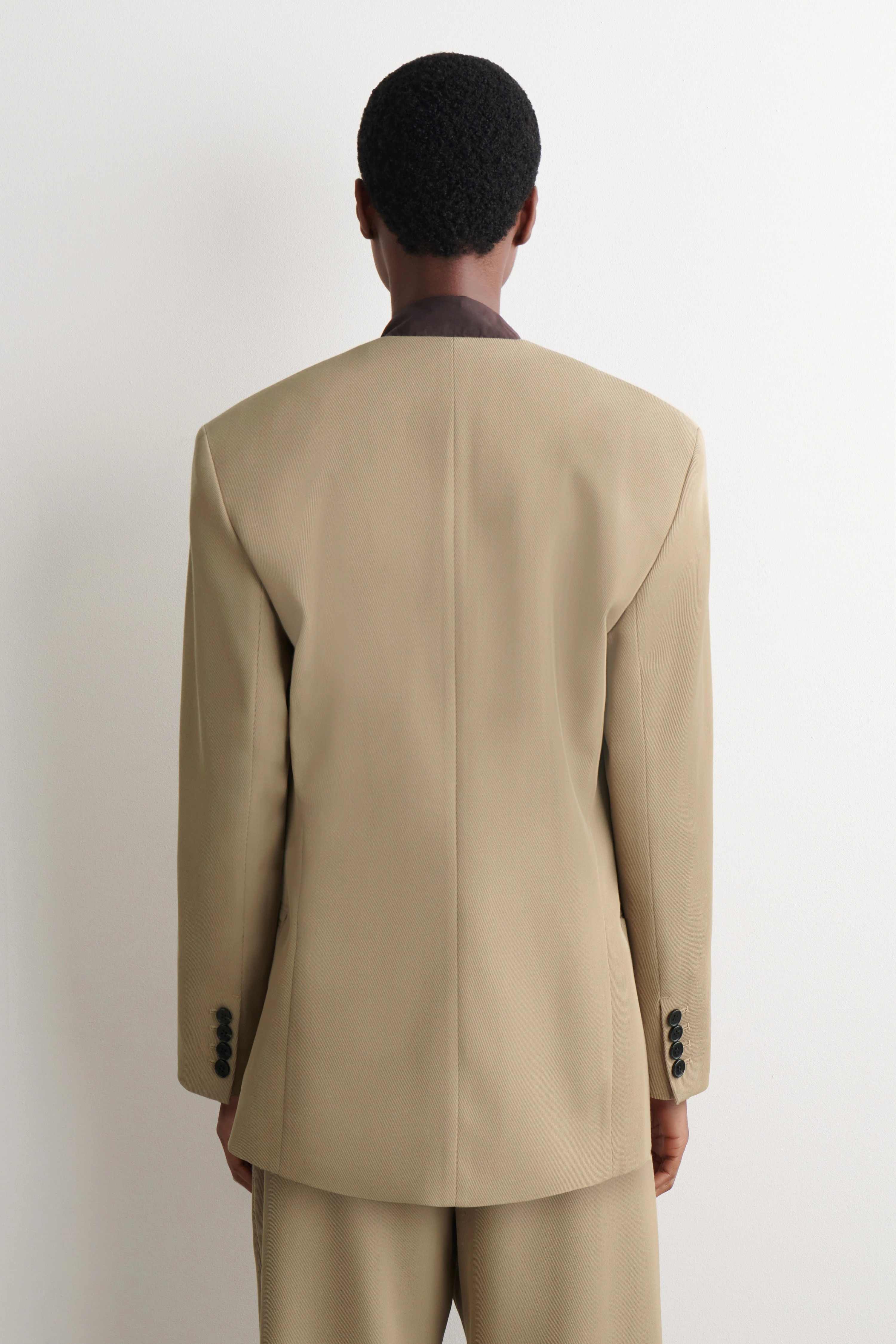 COLLARLESS WOOL-TWILL BLAZER - 2