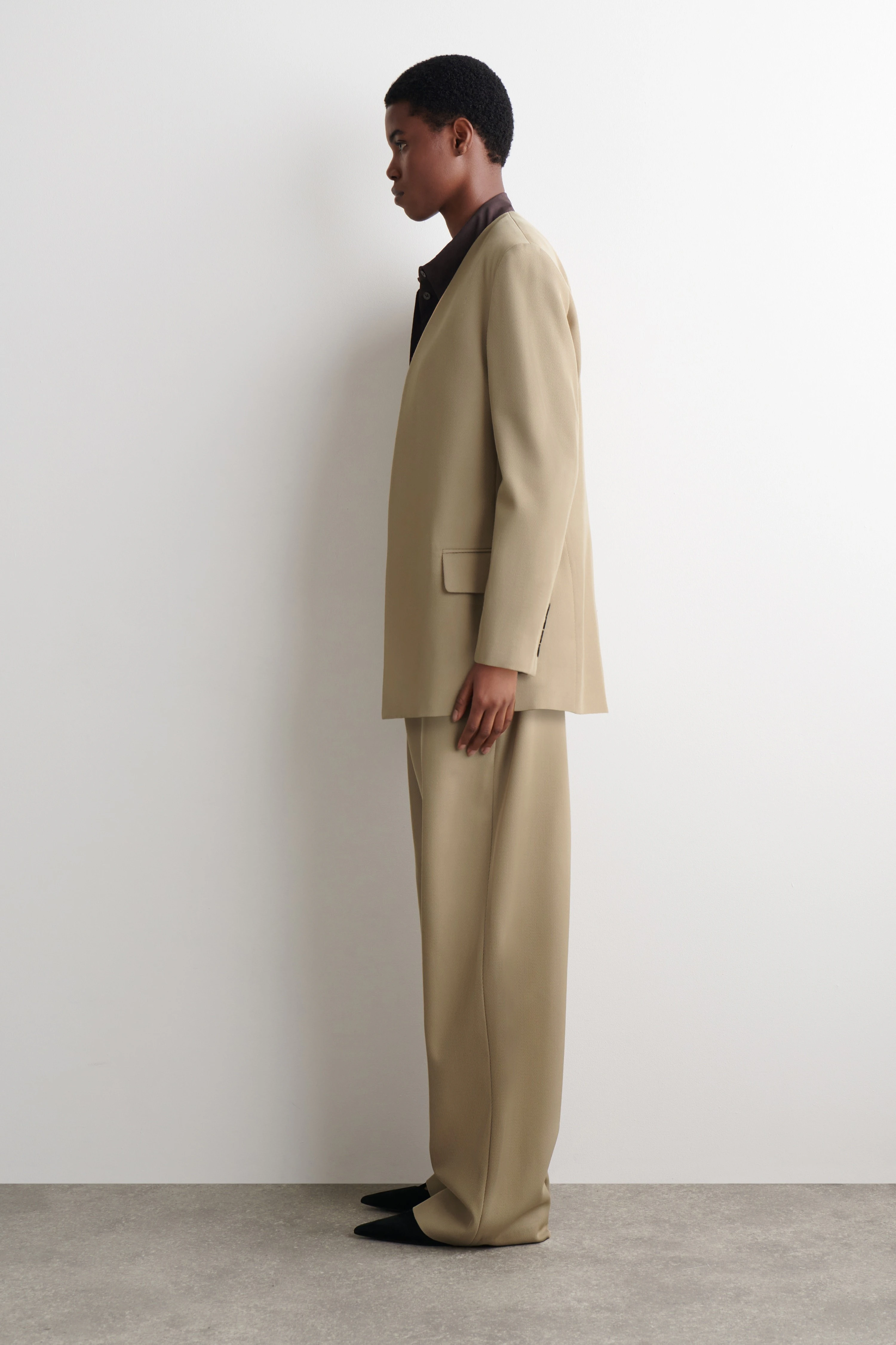 COLLARLESS WOOL-TWILL BLAZER - 3