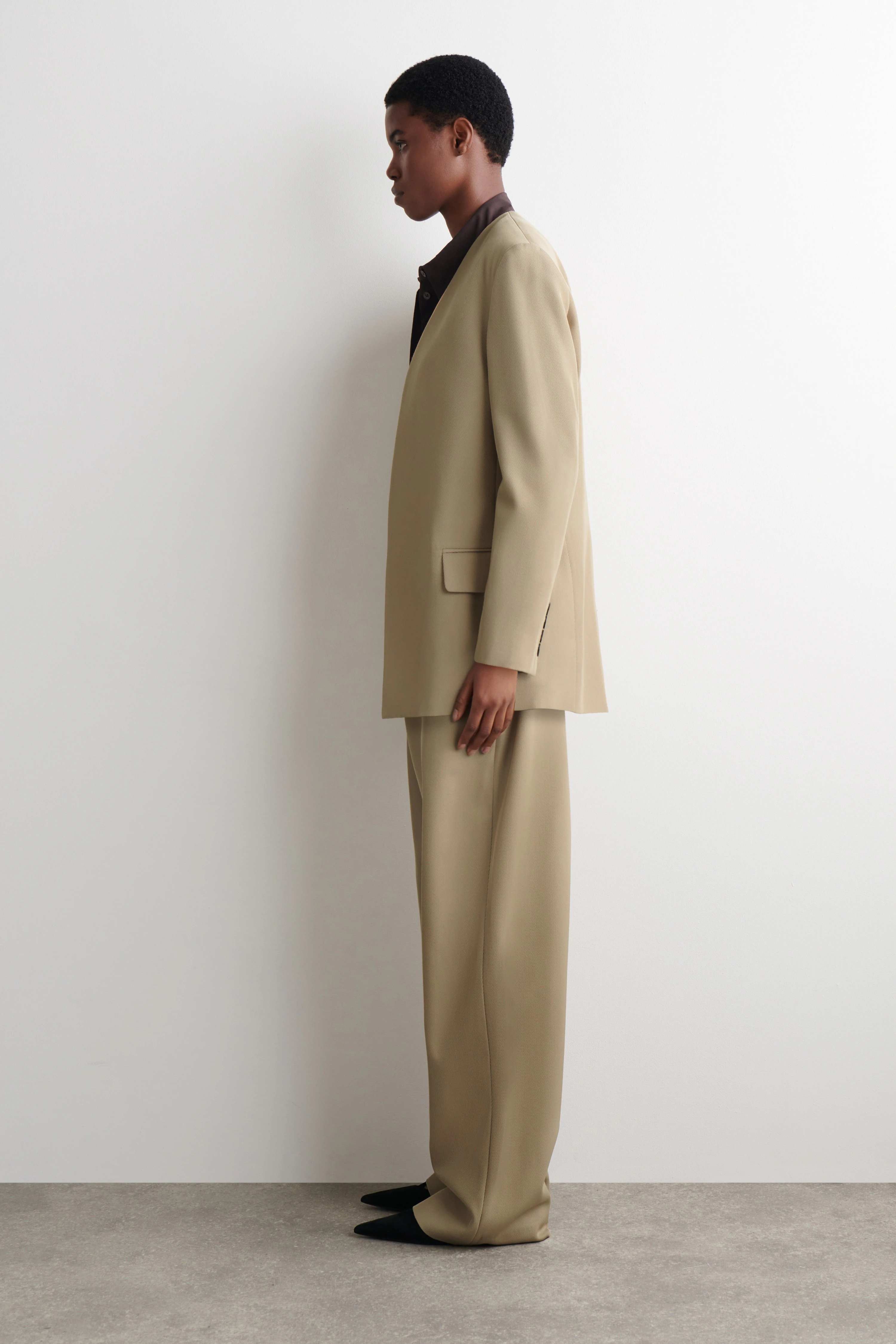 COLLARLESS WOOL-TWILL BLAZER - 3