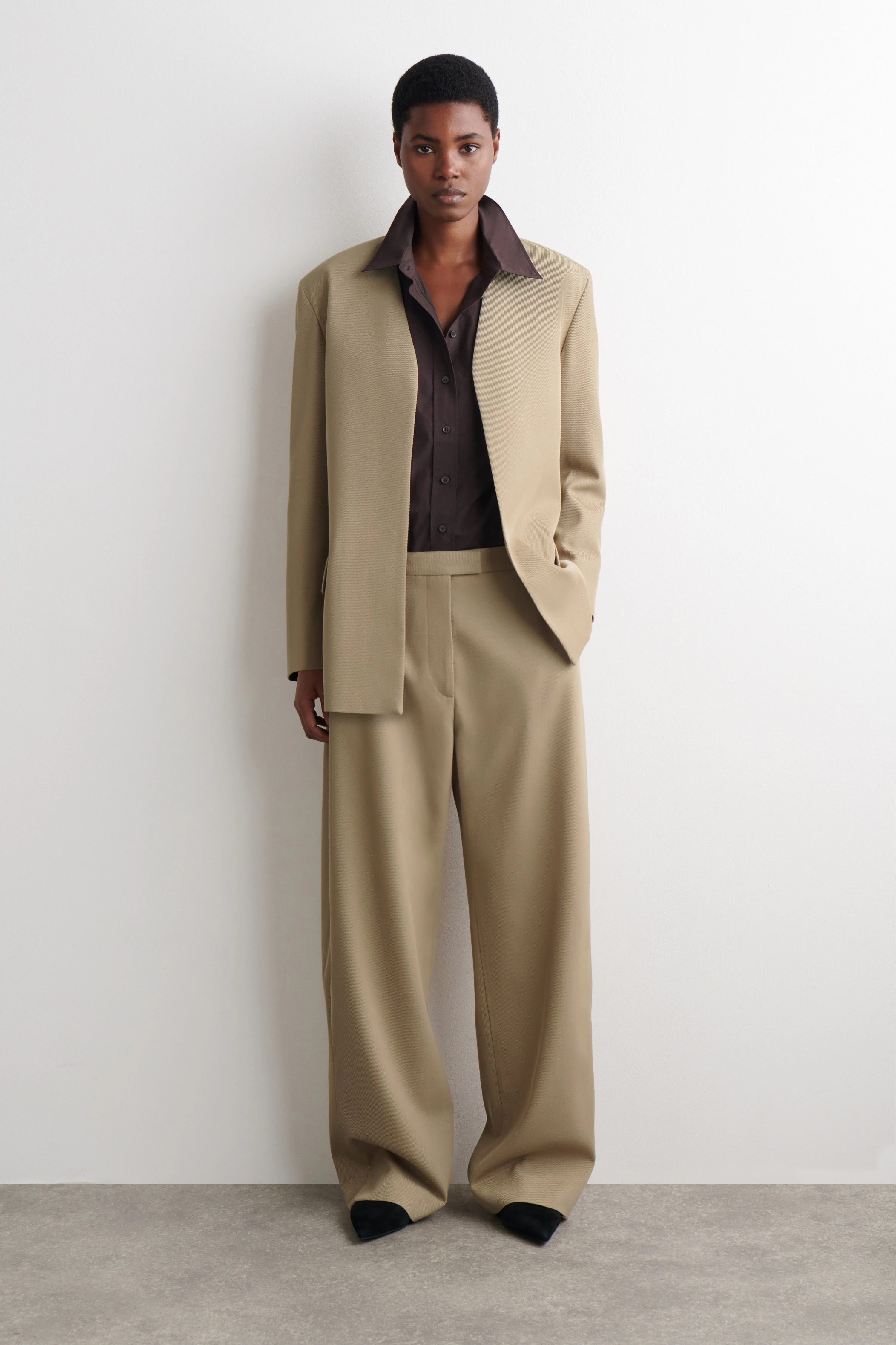 COLLARLESS WOOL-TWILL BLAZER - 4