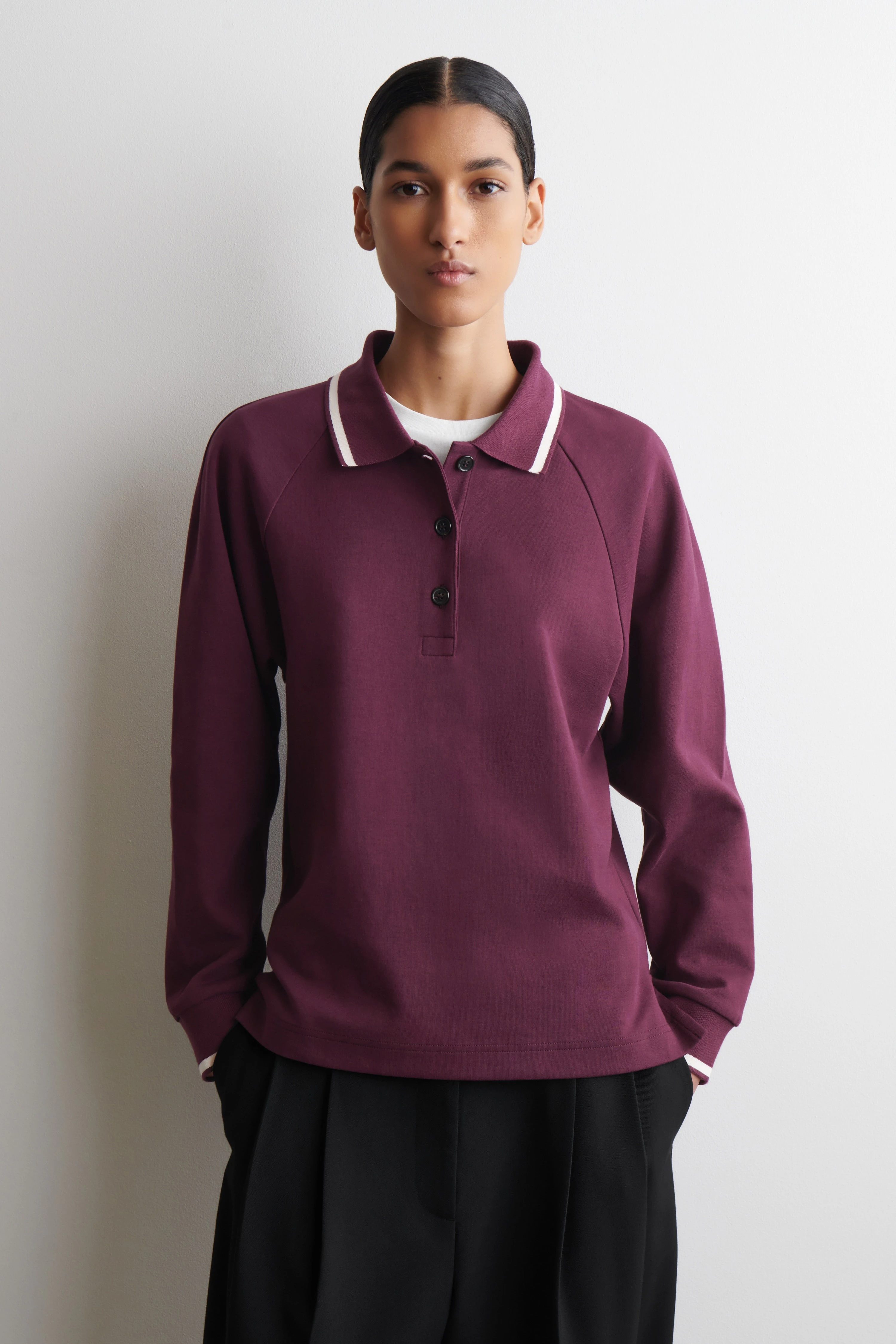 CONTRAST-TIPPED COTTON POLO TOP