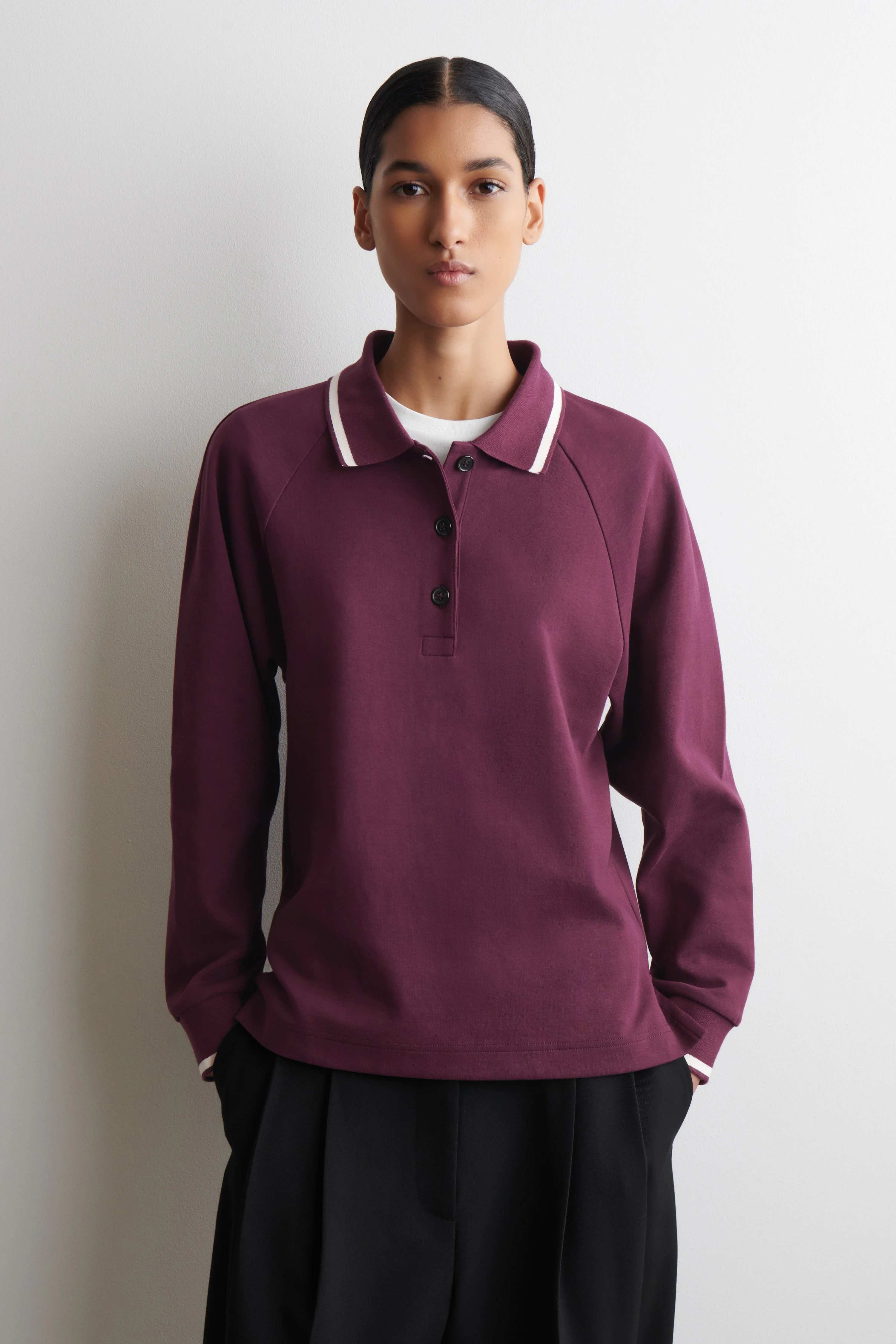 CONTRAST-TIPPED COTTON POLO TOP - 1