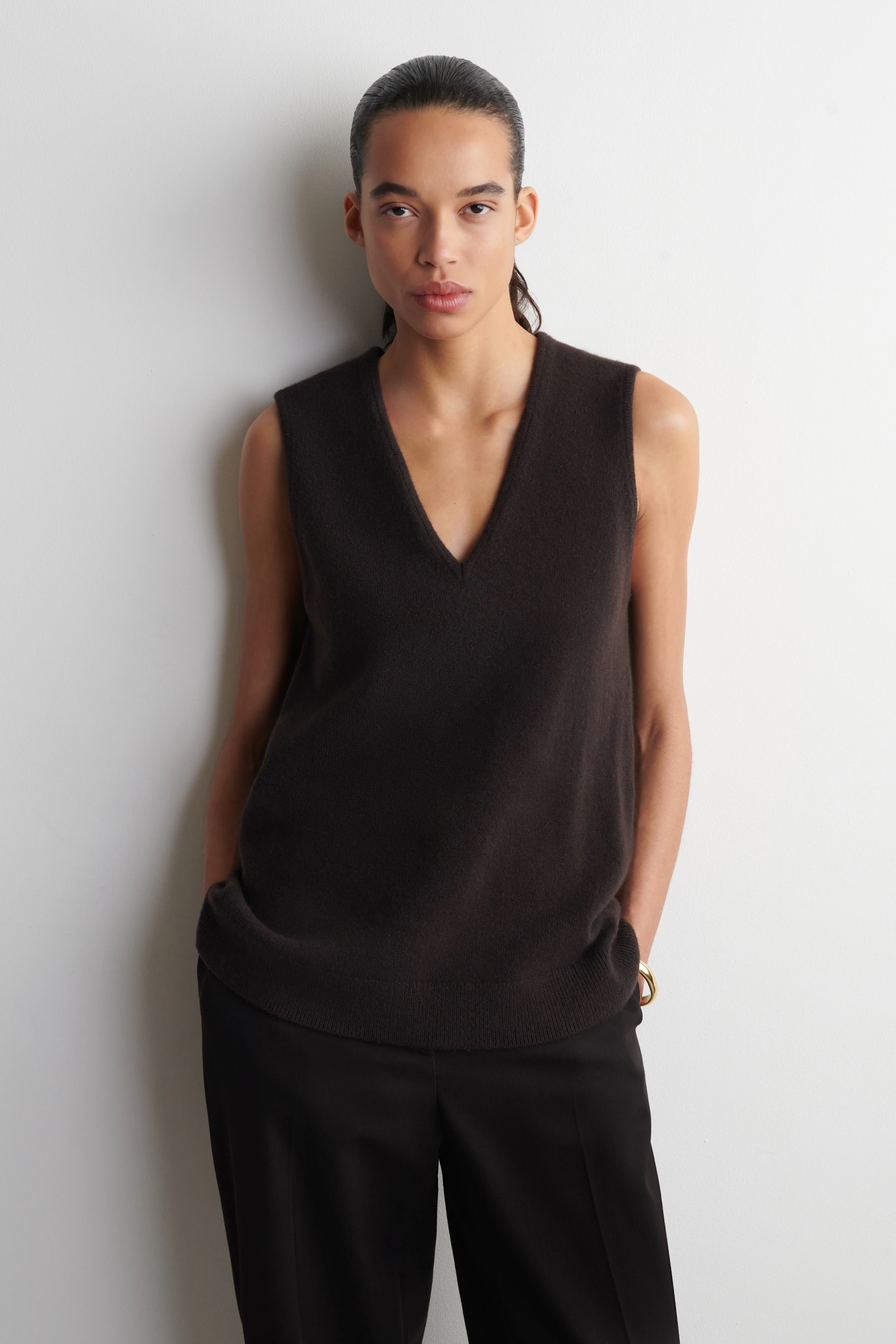 WOOL V-NECK TUNIC VEST - 1