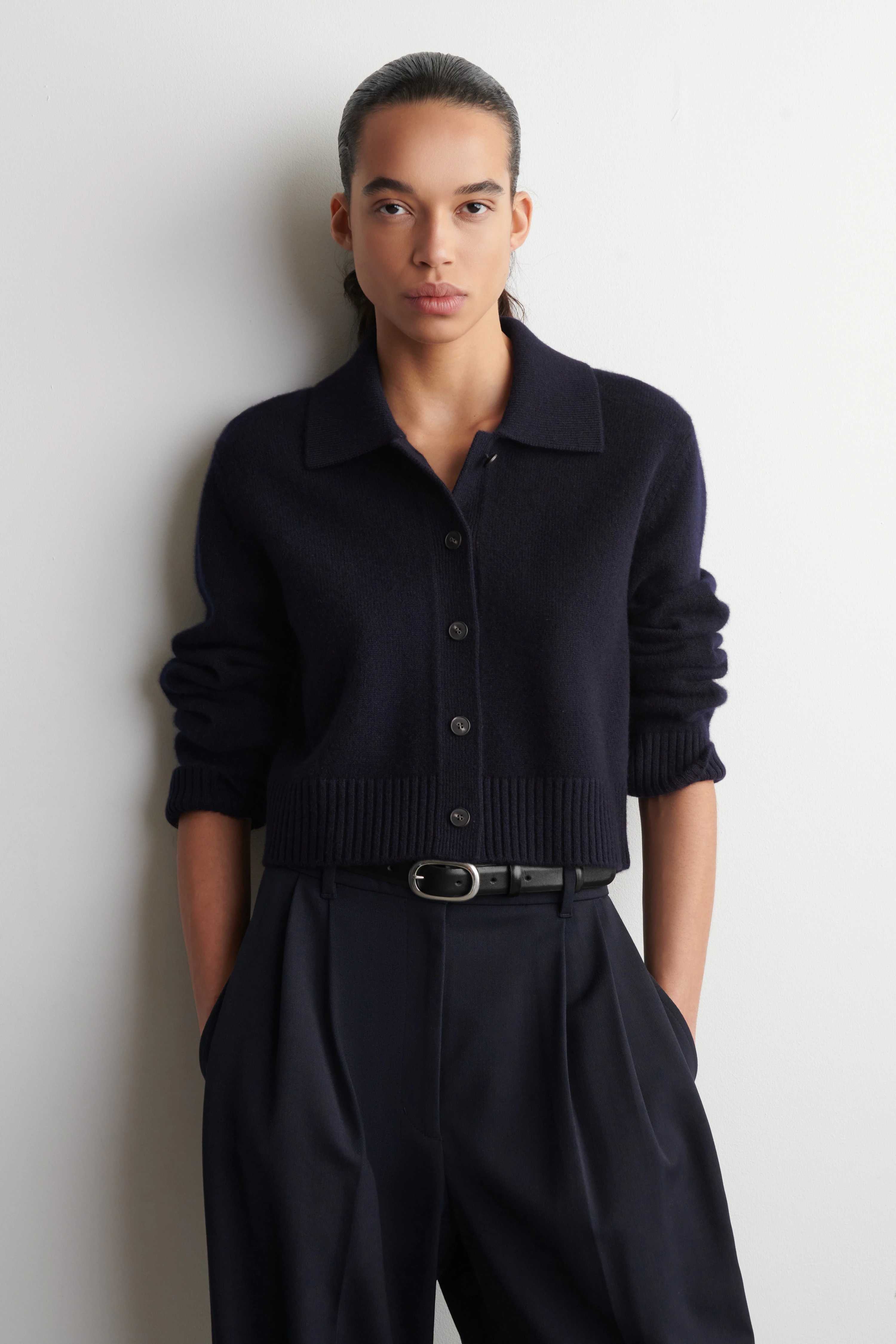 COLLARED MERINO WOOL CARDIGAN - 1