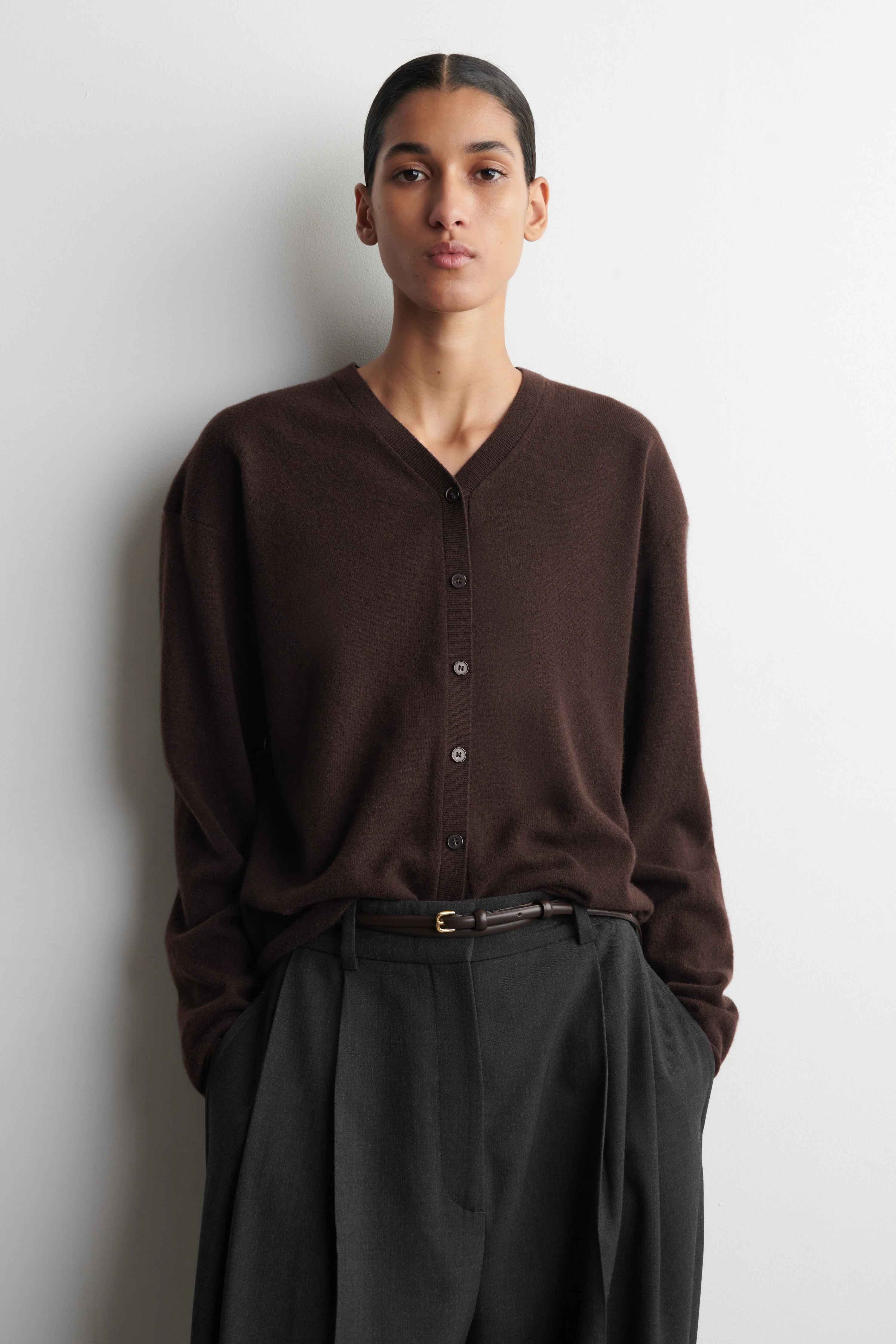 MERINO WOOL V-NECK CARDIGAN - 1