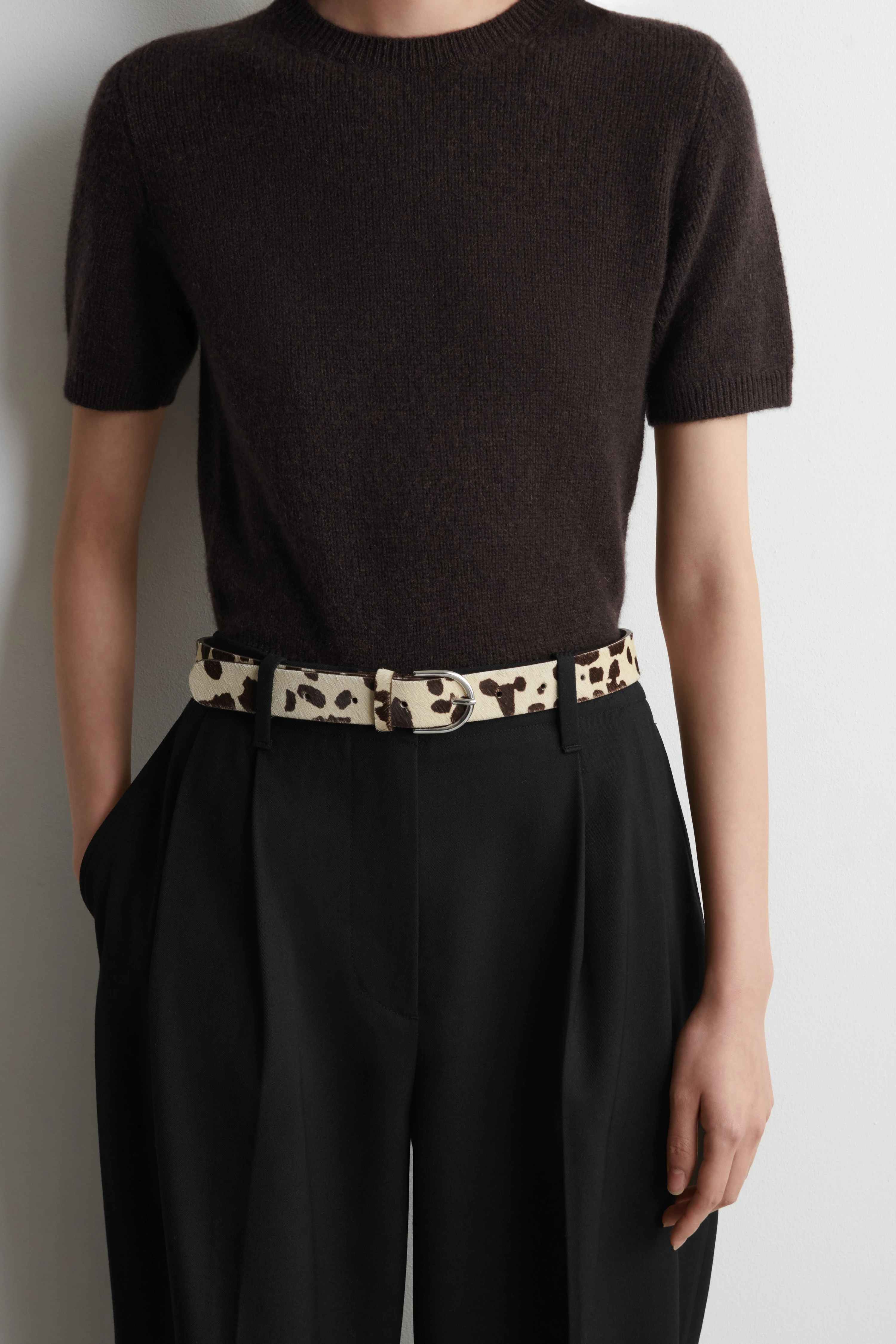 ANIMAL-PRINT PONY HAIR-EFFECT LEATHER BELT - 1