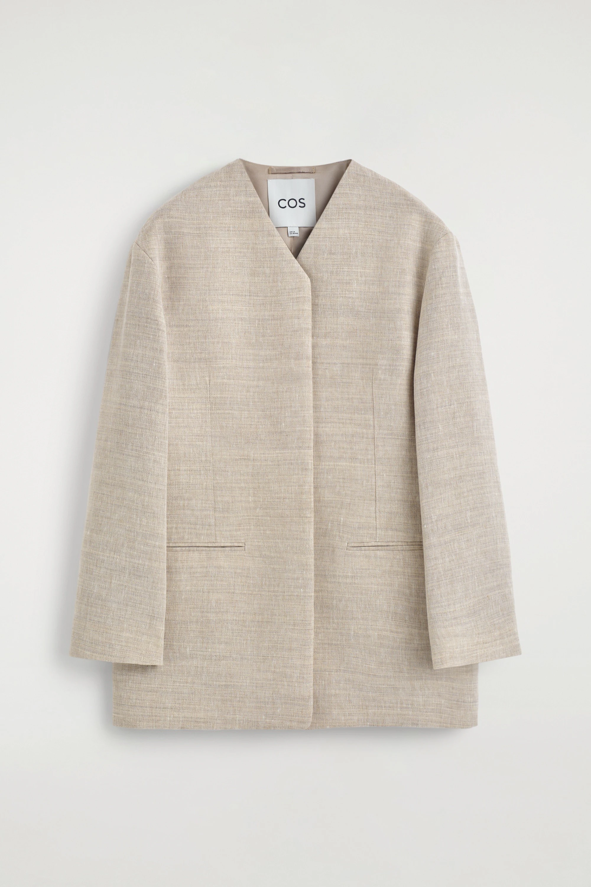 STRUCTURED COLLARLESS LINEN BLAZER - 6