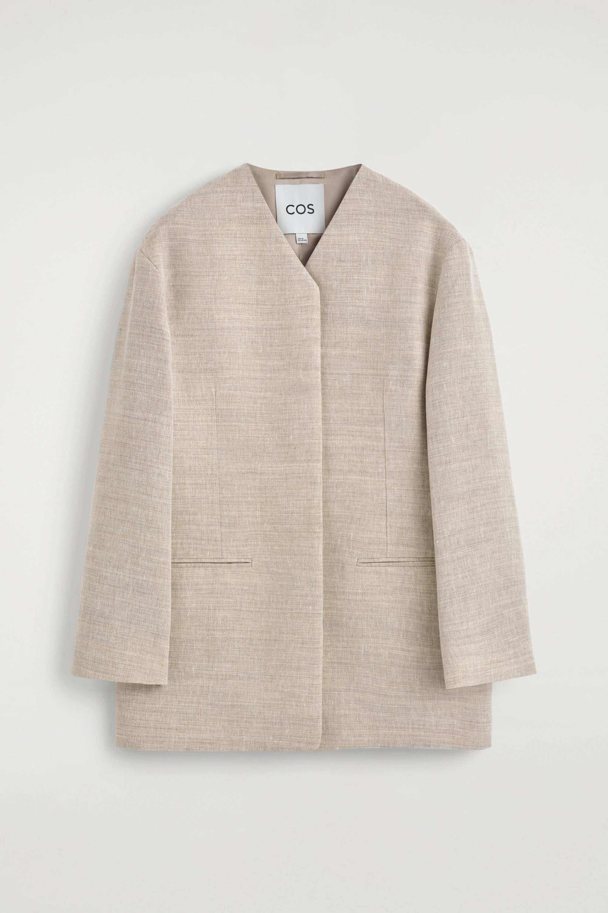 STRUCTURED COLLARLESS LINEN BLAZER - 6