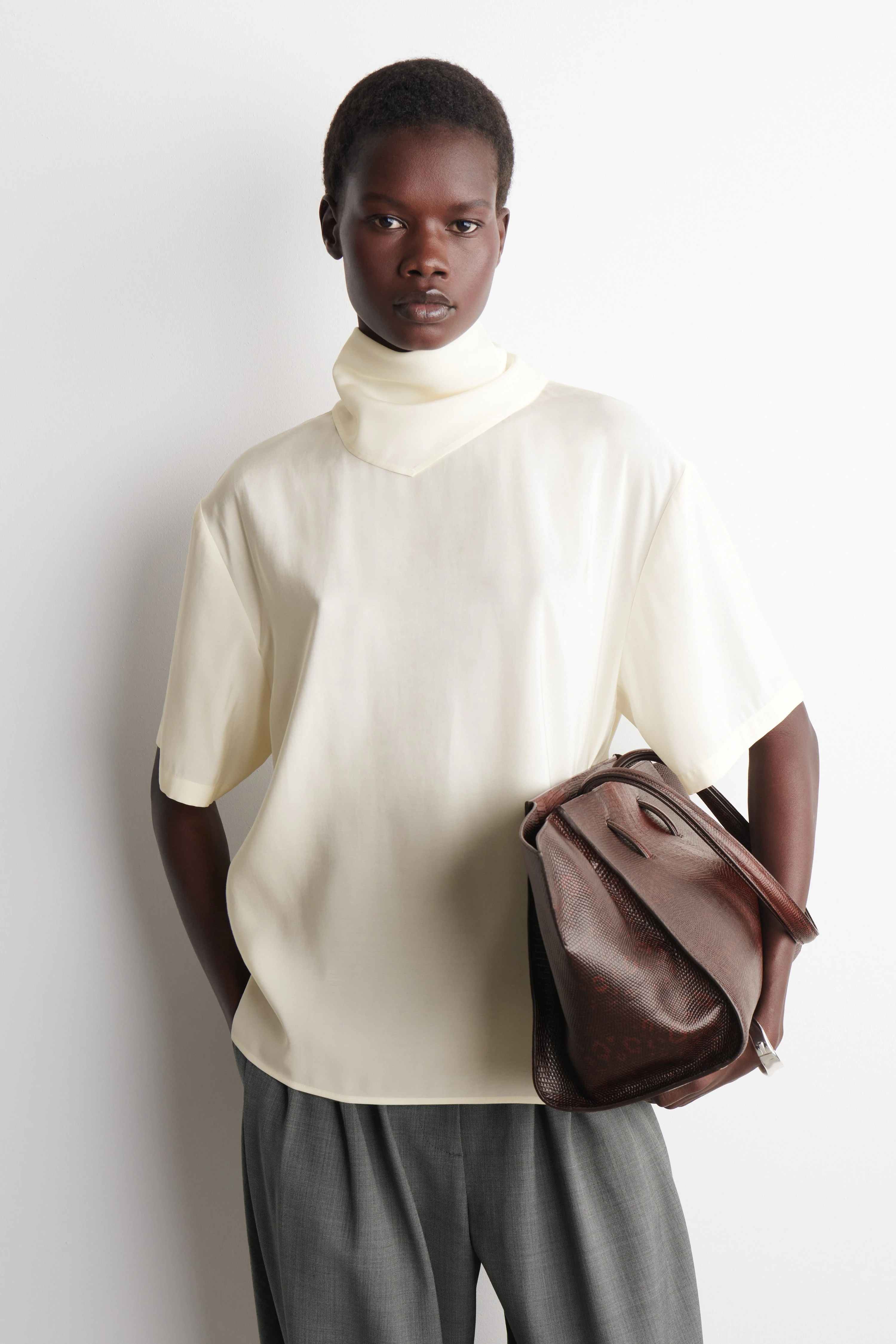 DRAPED SCARF-DETAIL TOP - 1