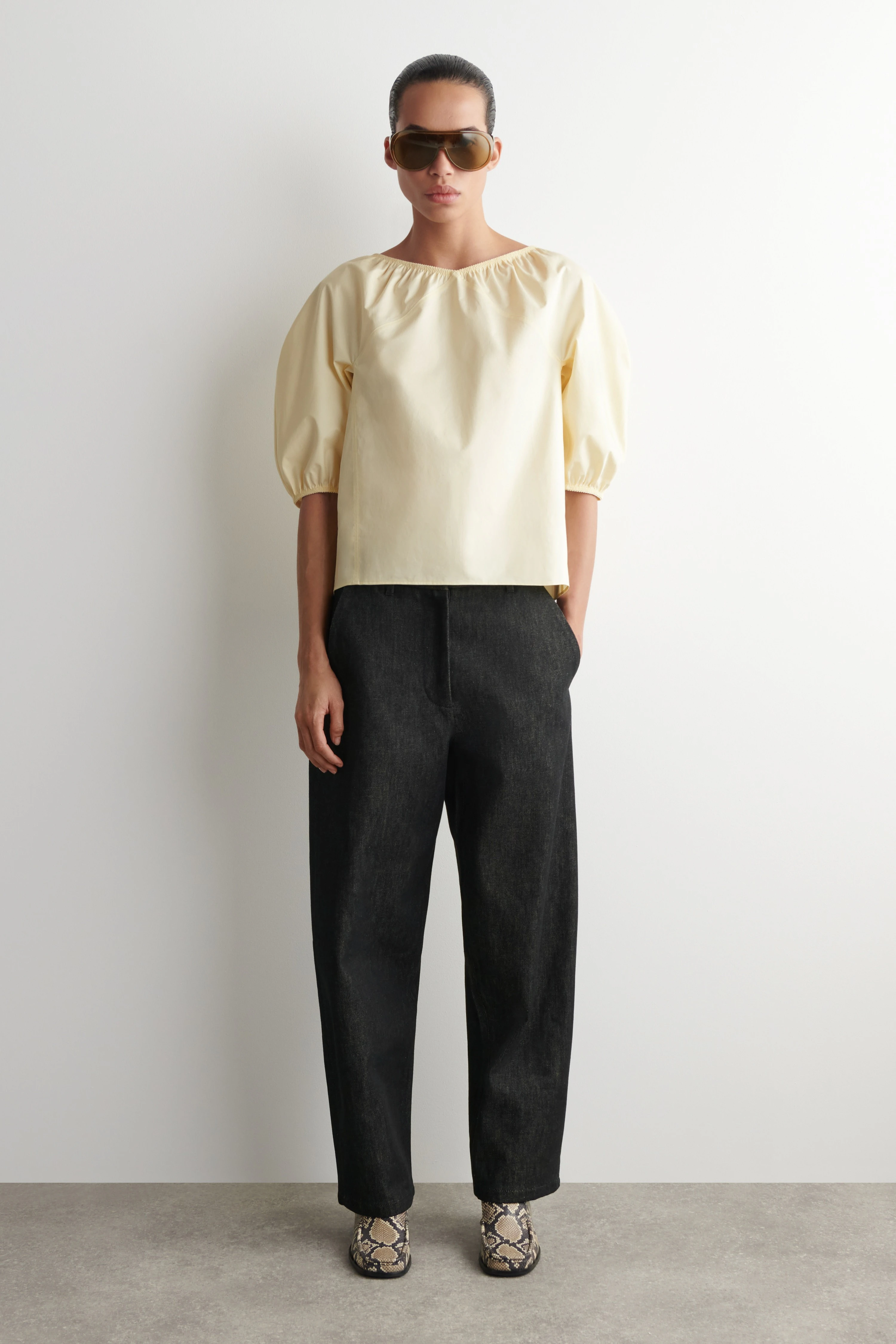 GATHERED PUFF-SLEEVE BLOUSE - 3