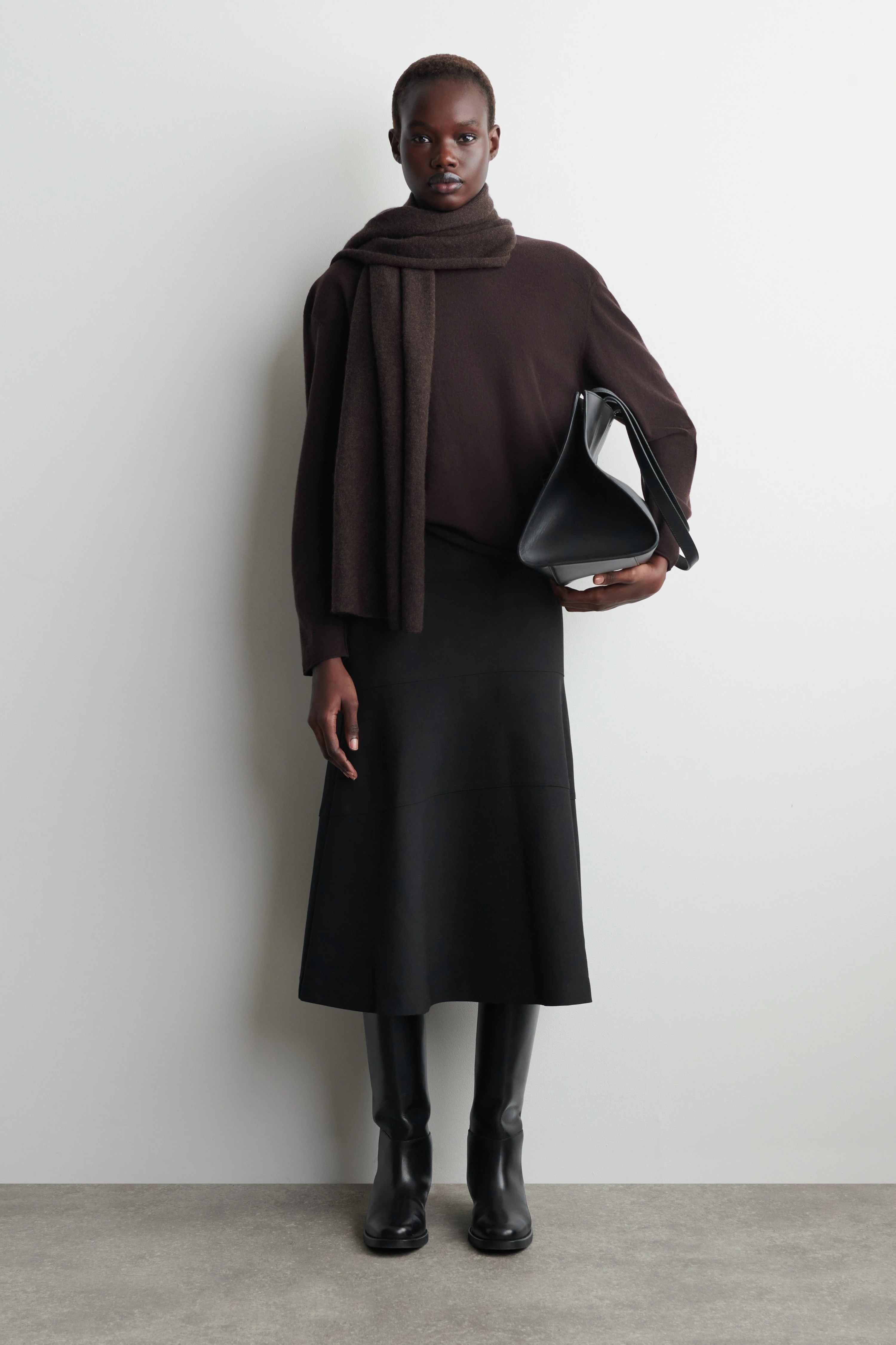 CURVED A-LINE MIDI SKIRT