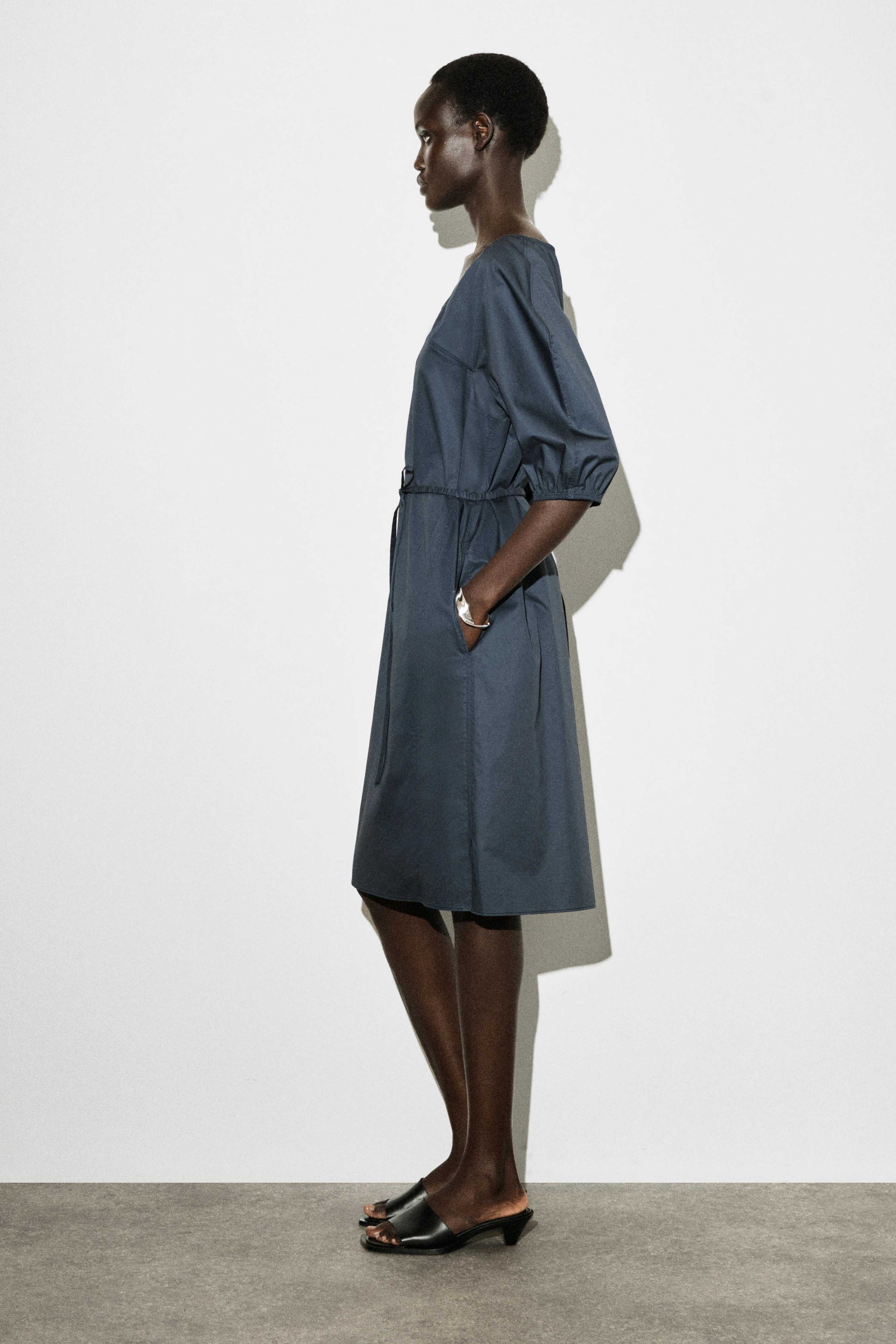 GATHERED PUFF-SLEEVE MIDI DRESS - 3