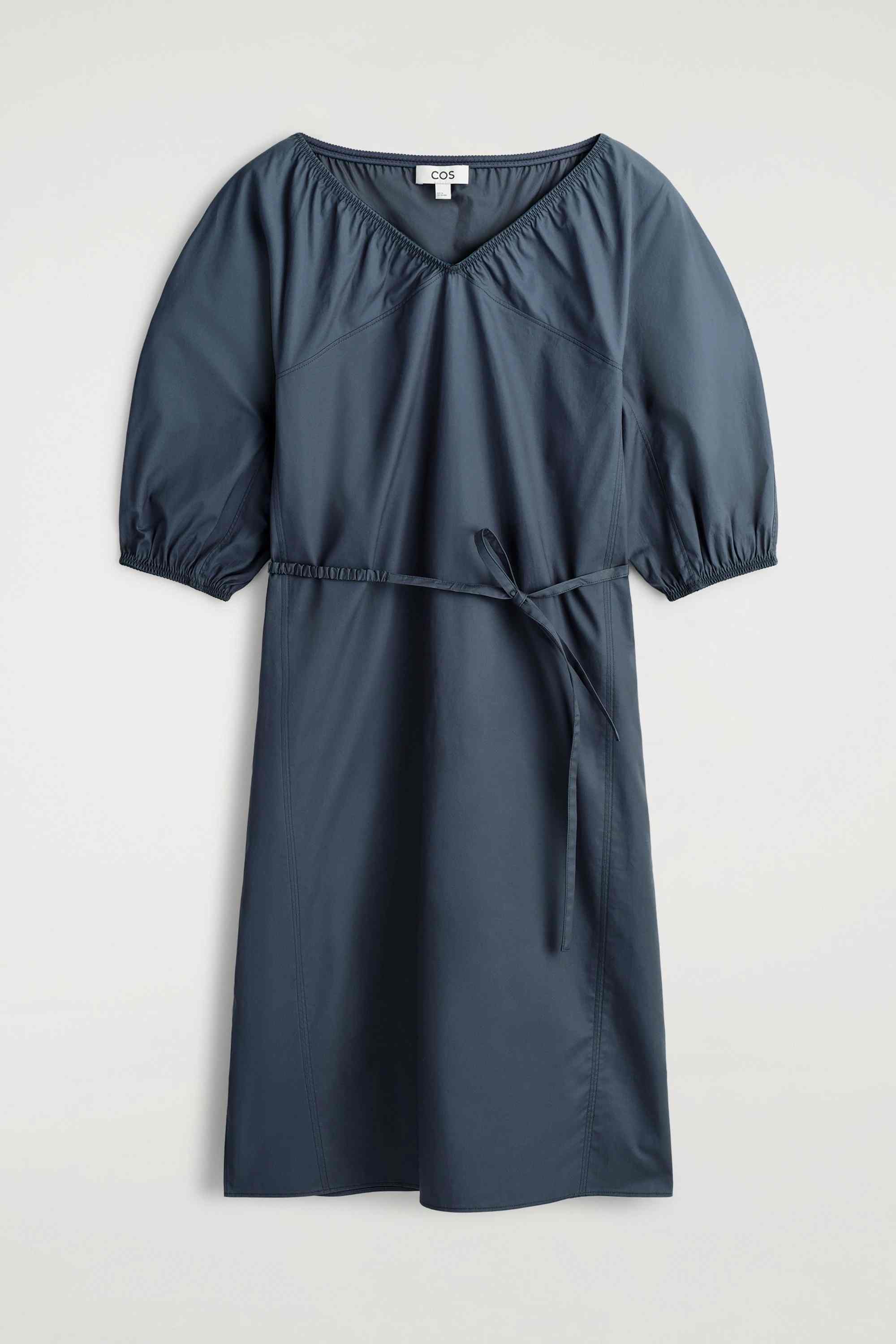 GATHERED PUFF-SLEEVE MIDI DRESS - 4