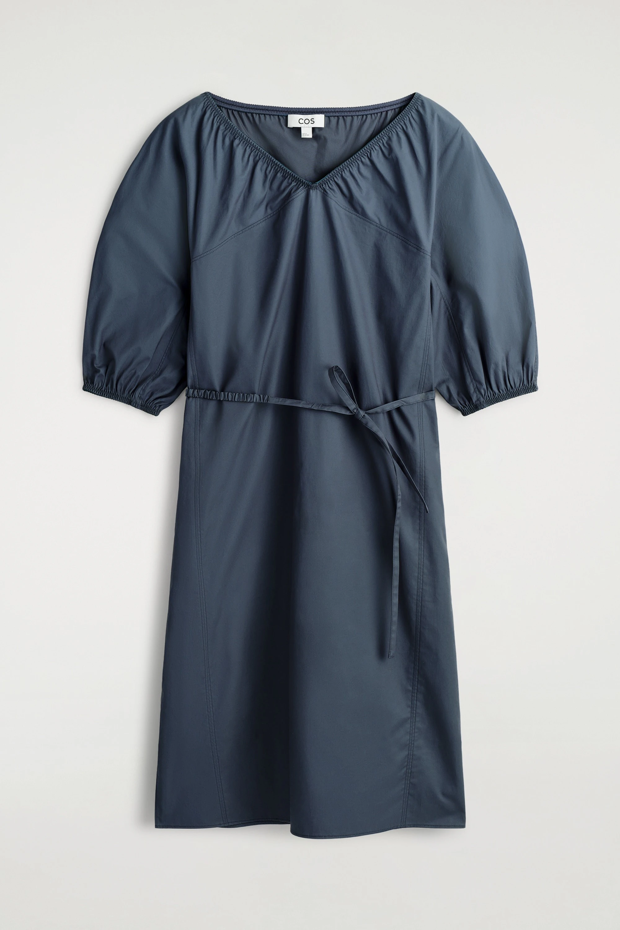GATHERED PUFF-SLEEVE MIDI DRESS - 4
