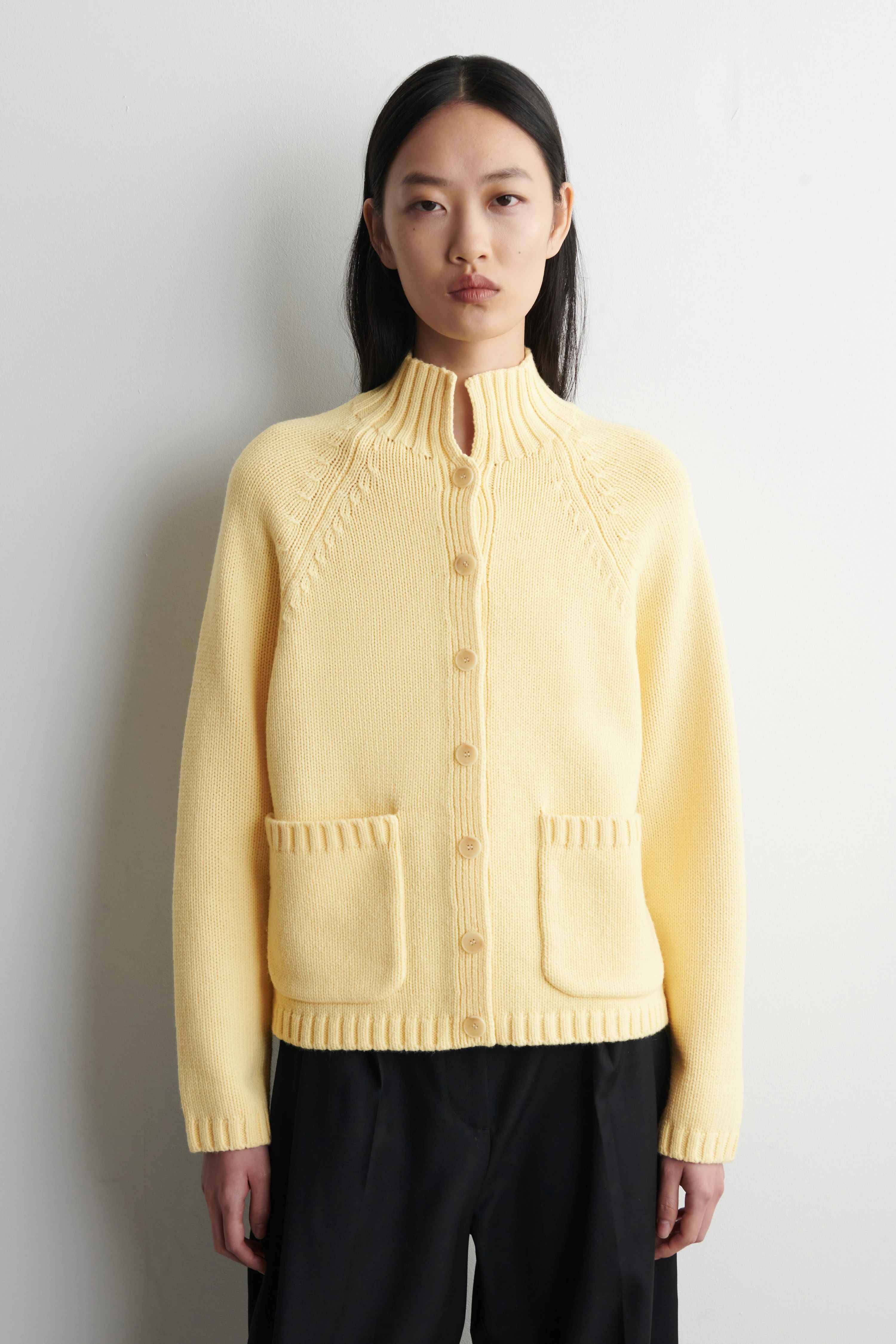 MERINO WOOL FUNNEL-NECK CARDIGAN - 1