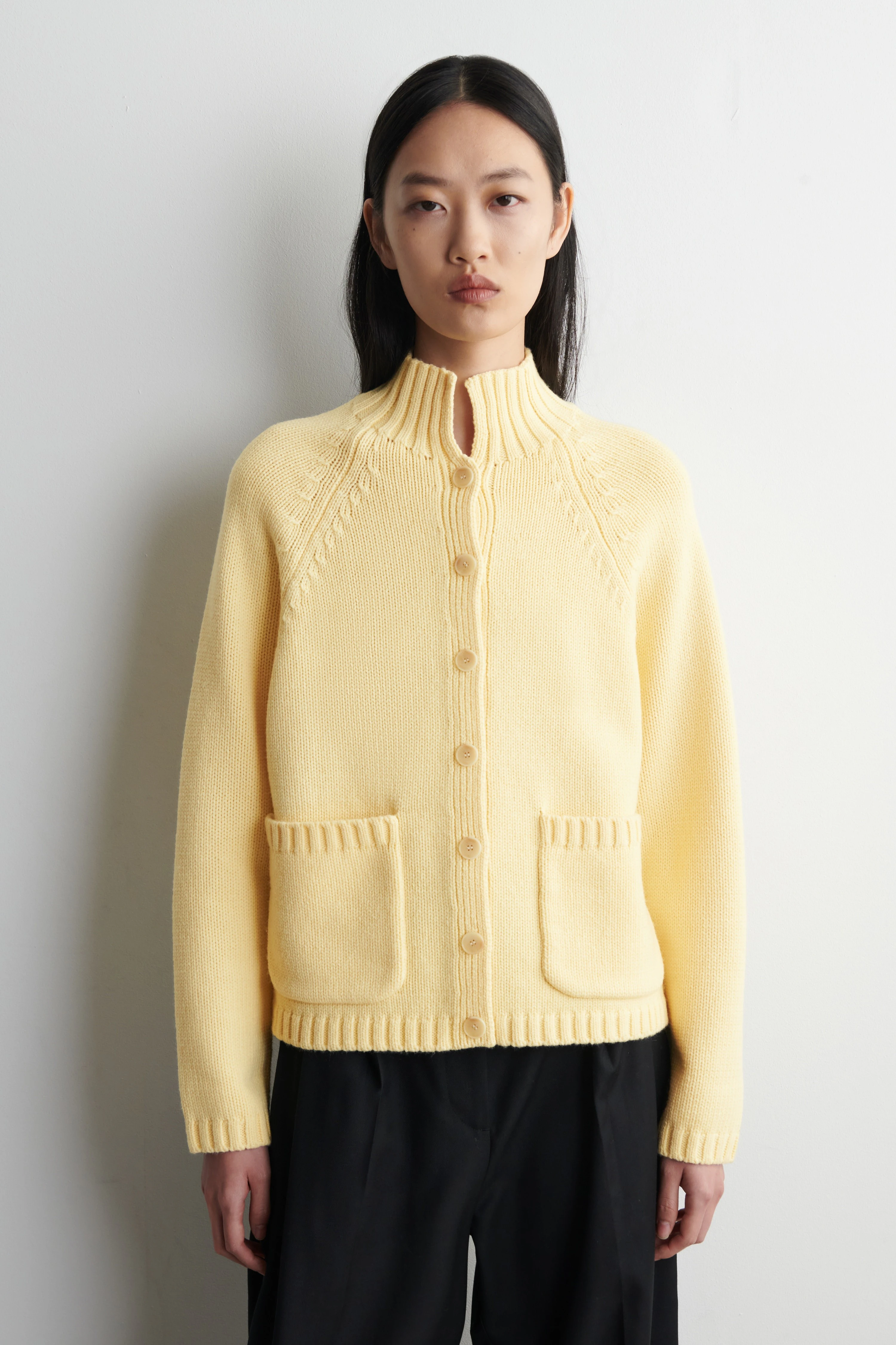 MERINO WOOL FUNNEL-NECK CARDIGAN