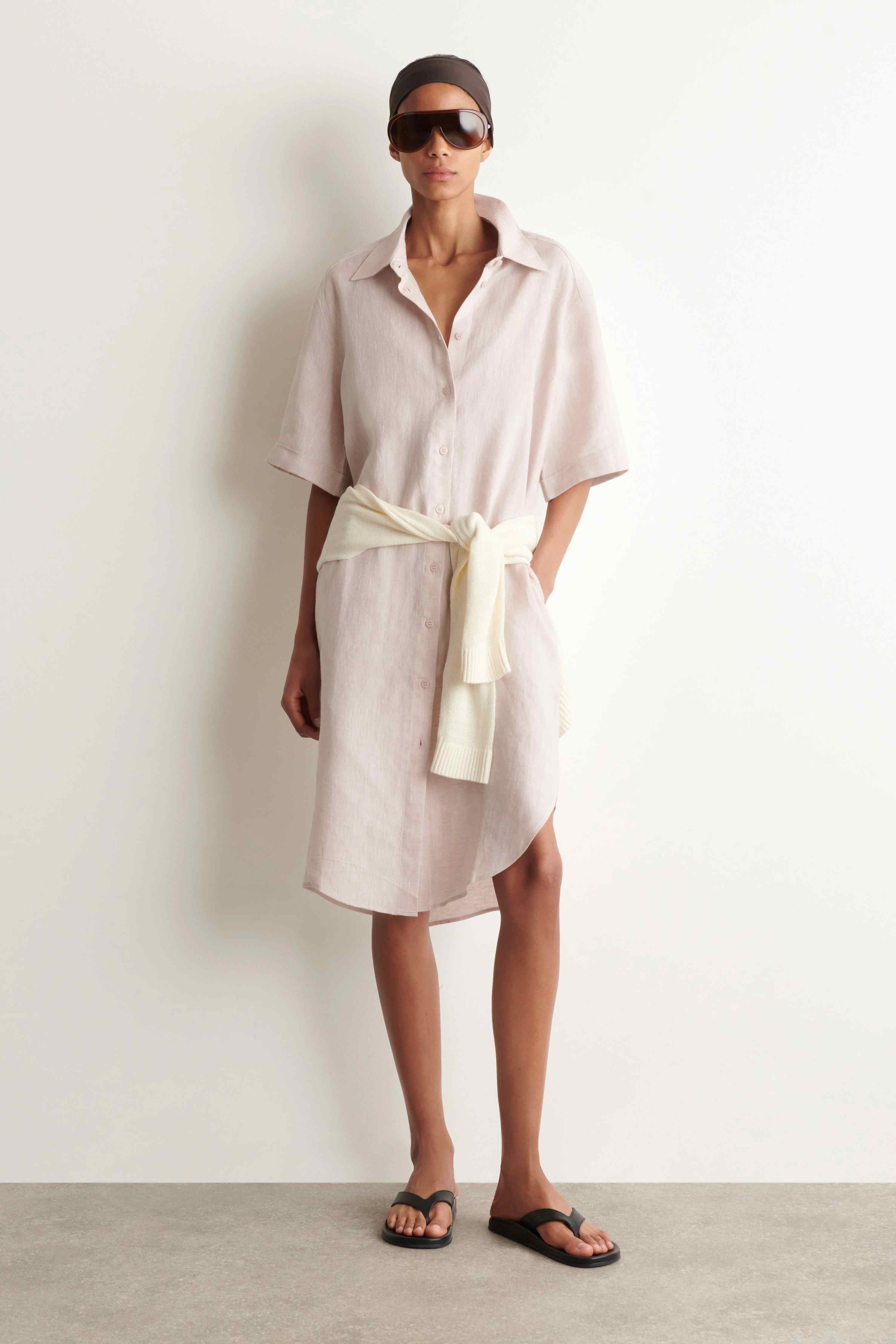 SHORT-SLEEVED LINEN SHIRT DRESS - 1