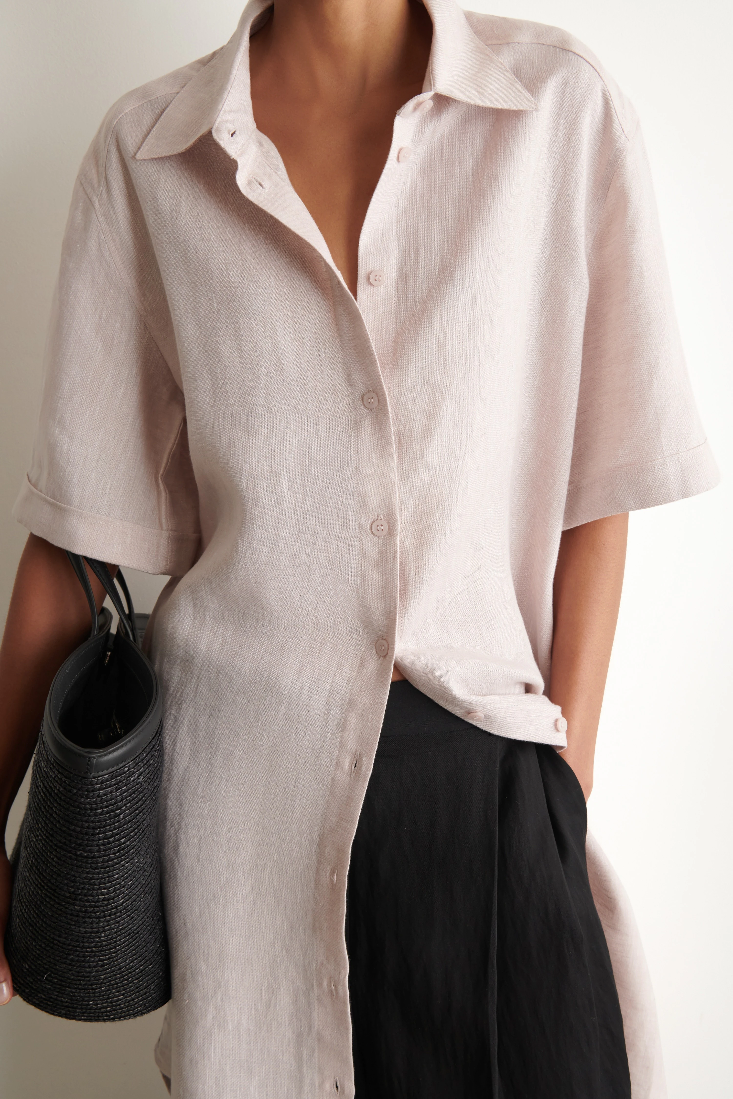 SHORT-SLEEVED LINEN SHIRT DRESS - 3