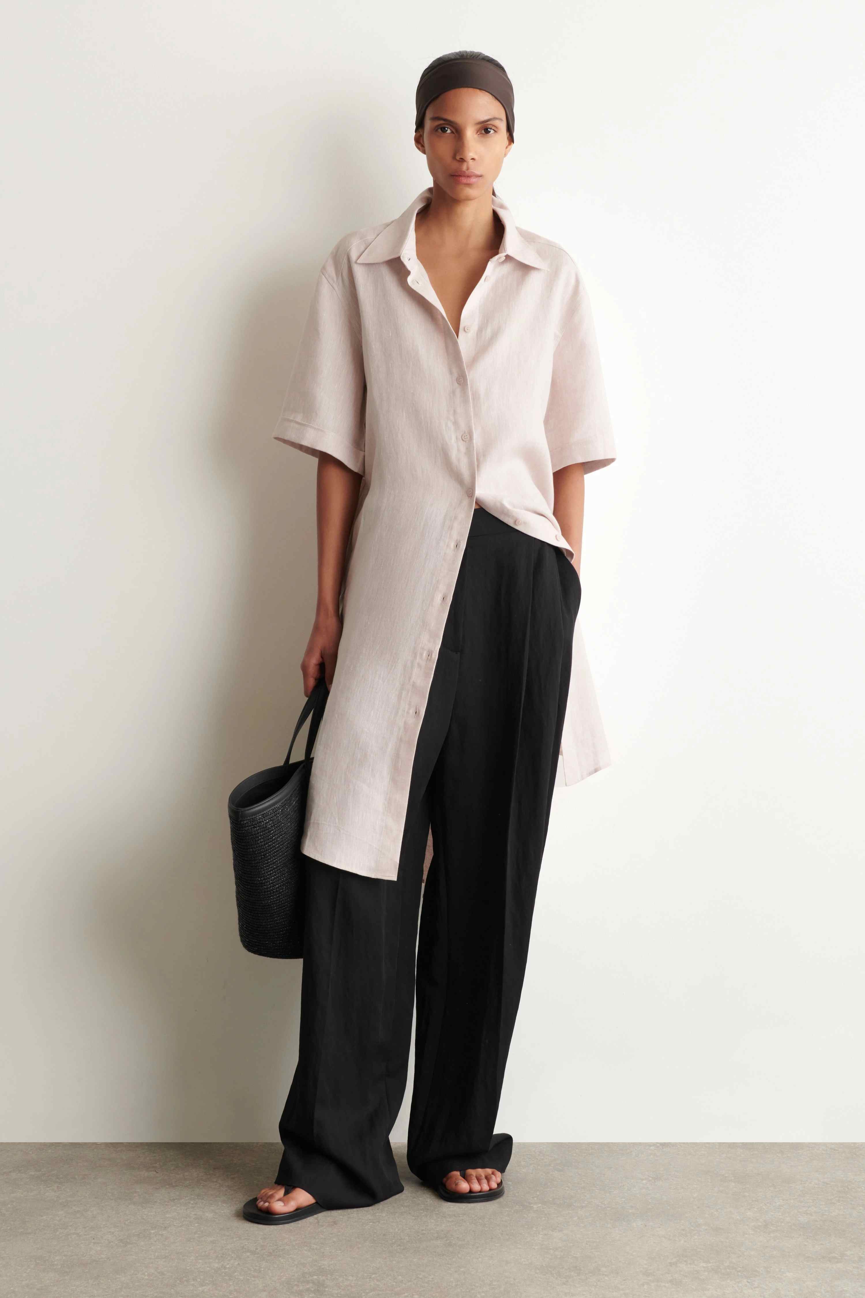 SHORT-SLEEVED LINEN SHIRT DRESS - 4