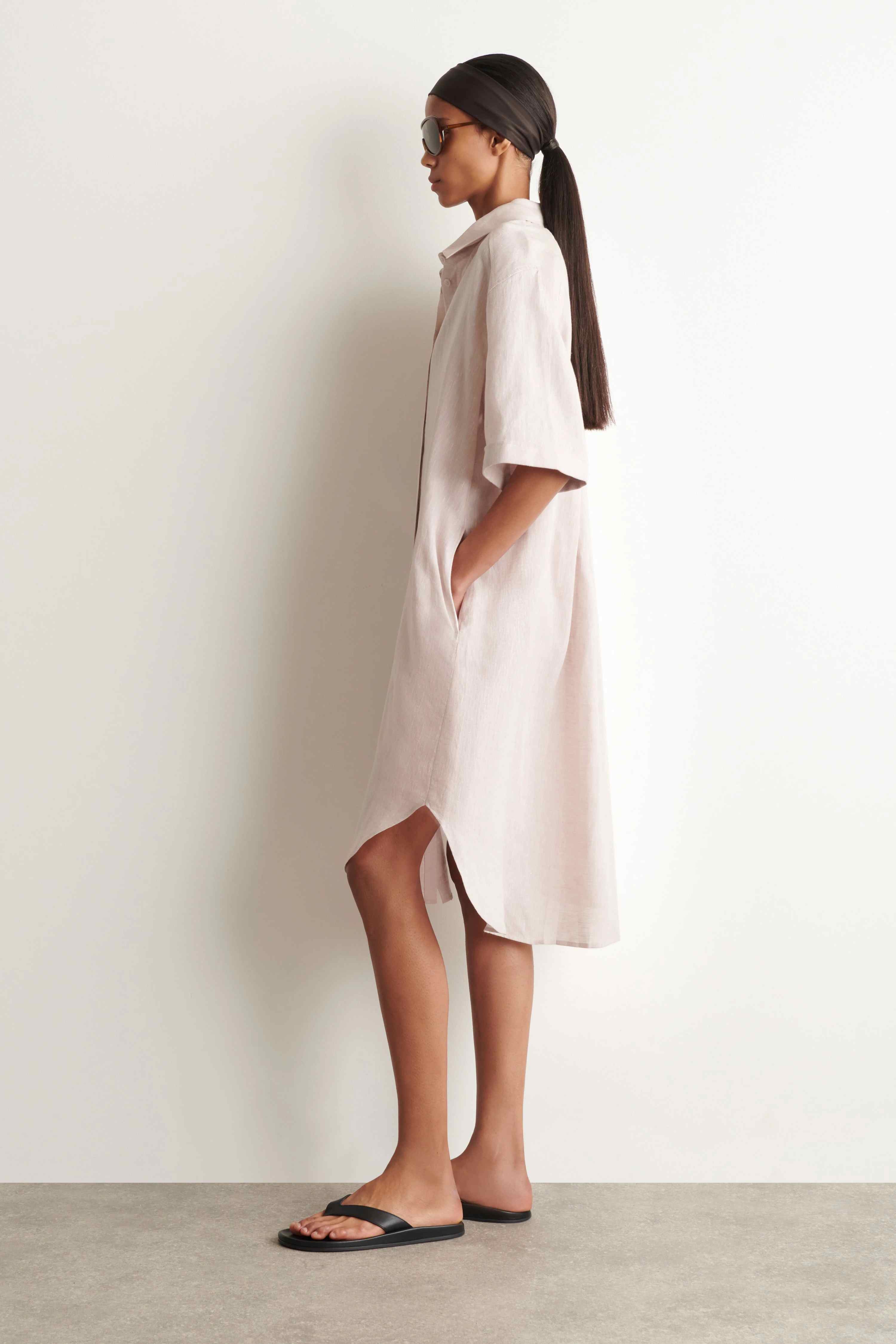 SHORT-SLEEVED LINEN SHIRT DRESS - 5