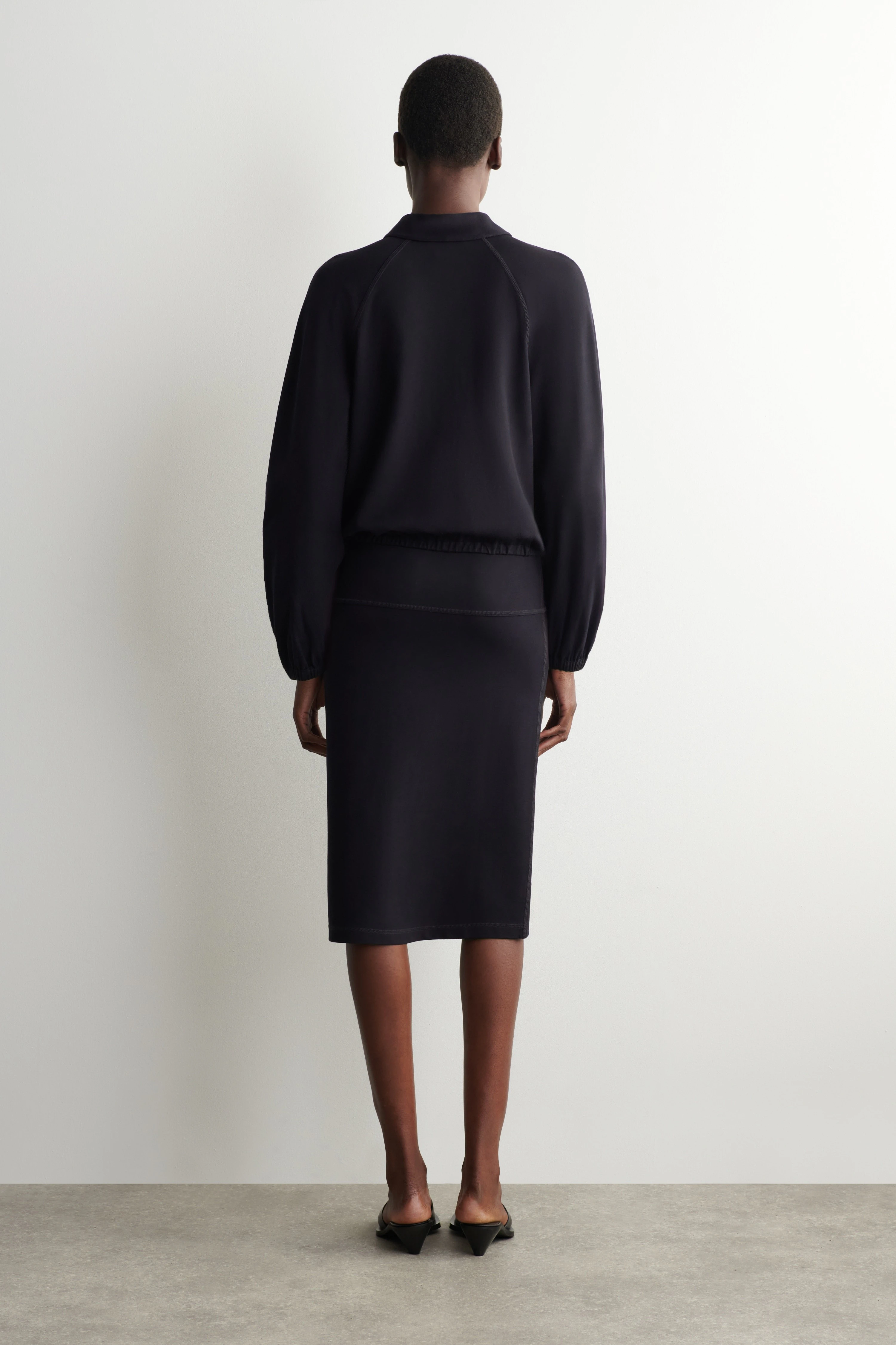 DRAWSTRING JERSEY STRAIGHT MIDI SKIRT
