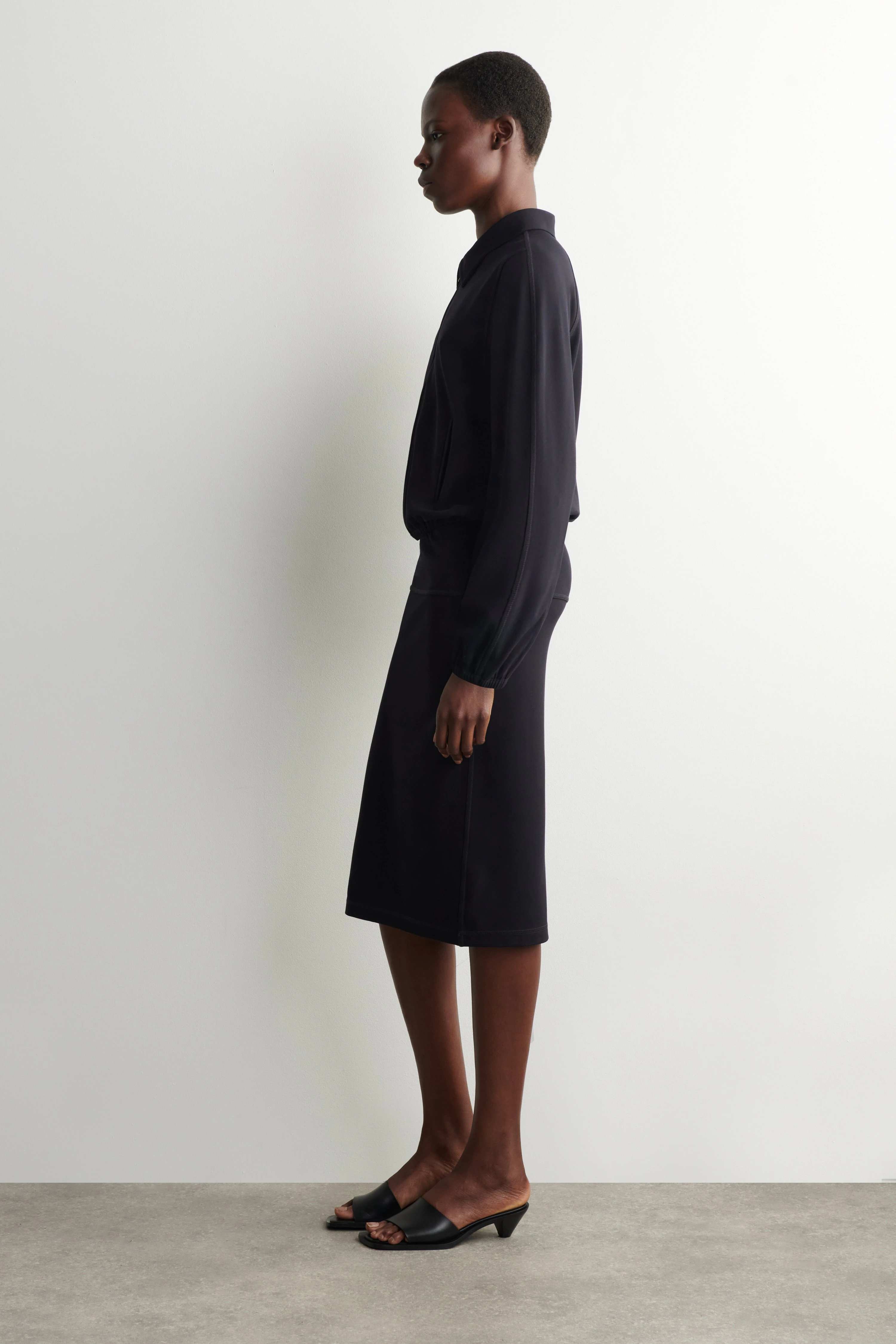 DRAWSTRING JERSEY STRAIGHT MIDI SKIRT - 3