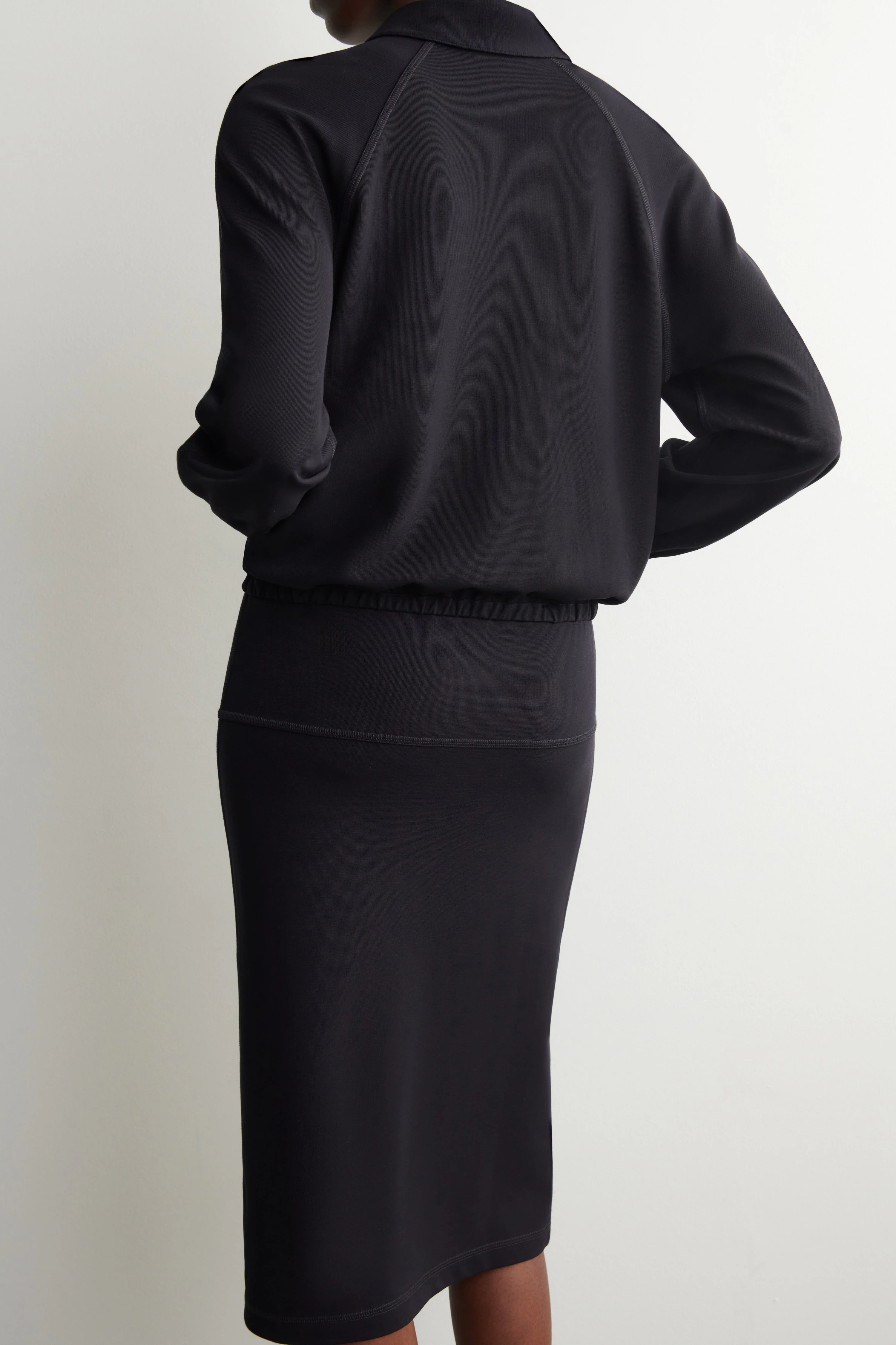 DRAWSTRING JERSEY STRAIGHT MIDI SKIRT - 4