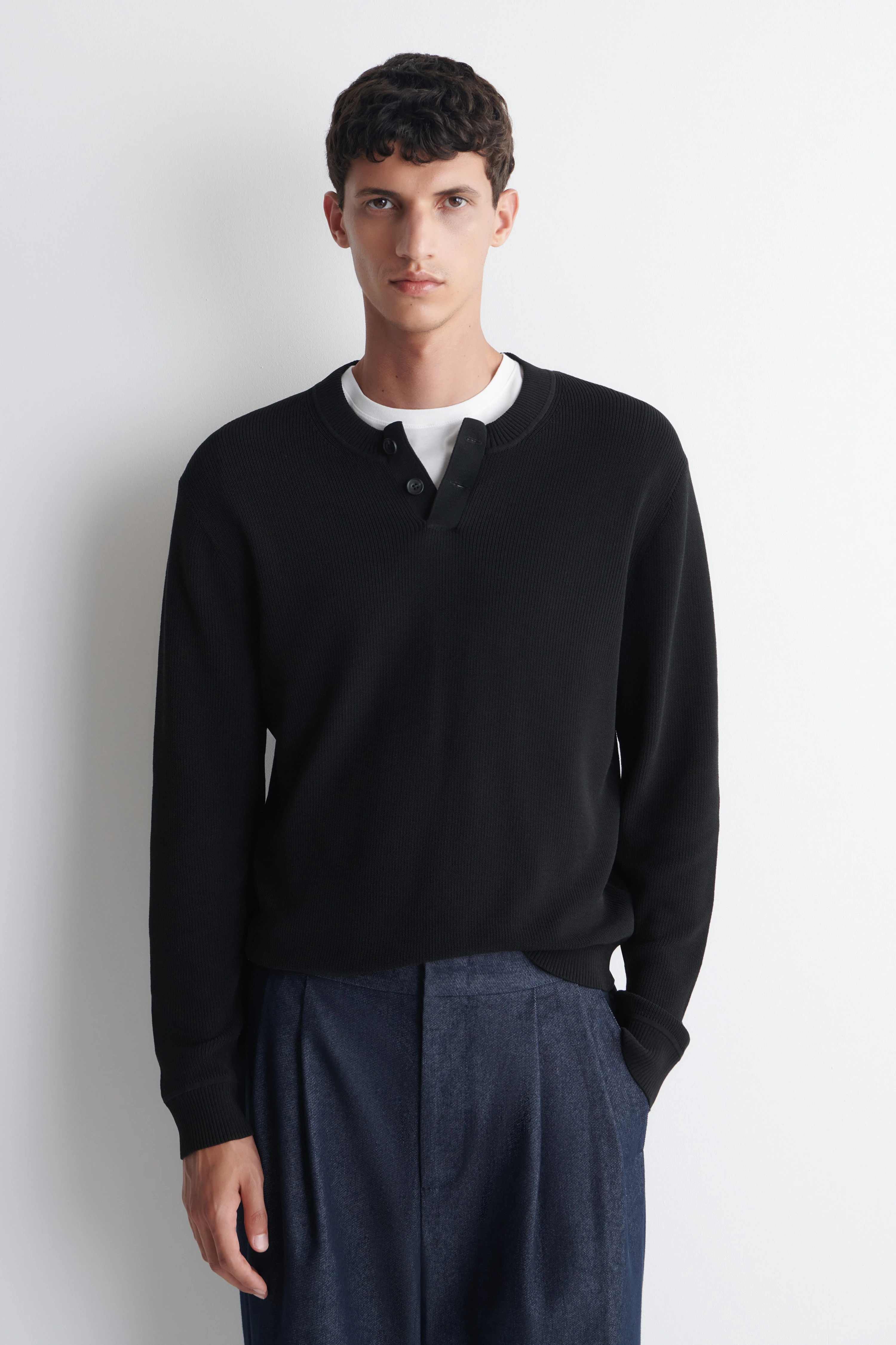 KNITTED COTTON HENLEY JUMPER