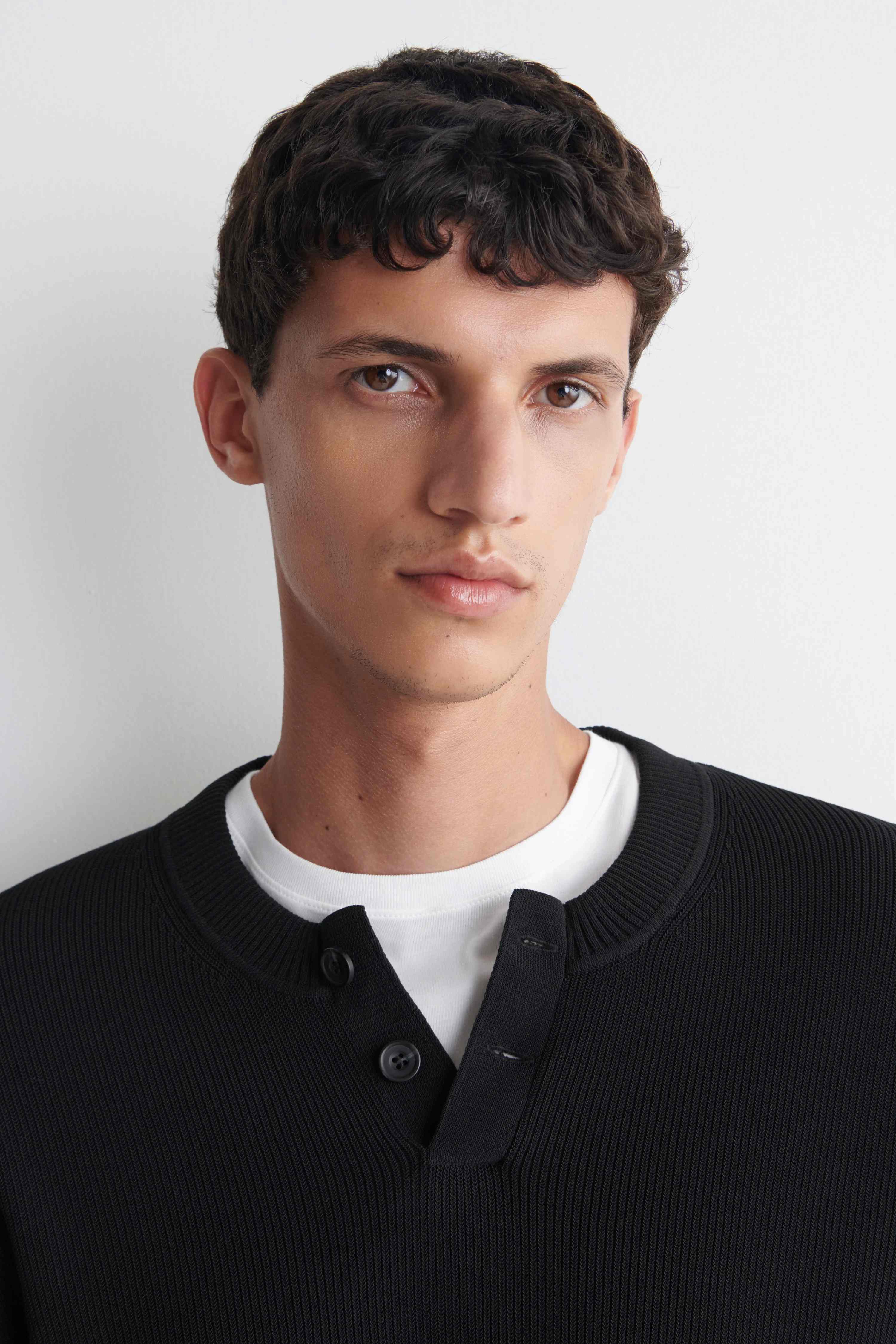 KNITTED COTTON HENLEY JUMPER