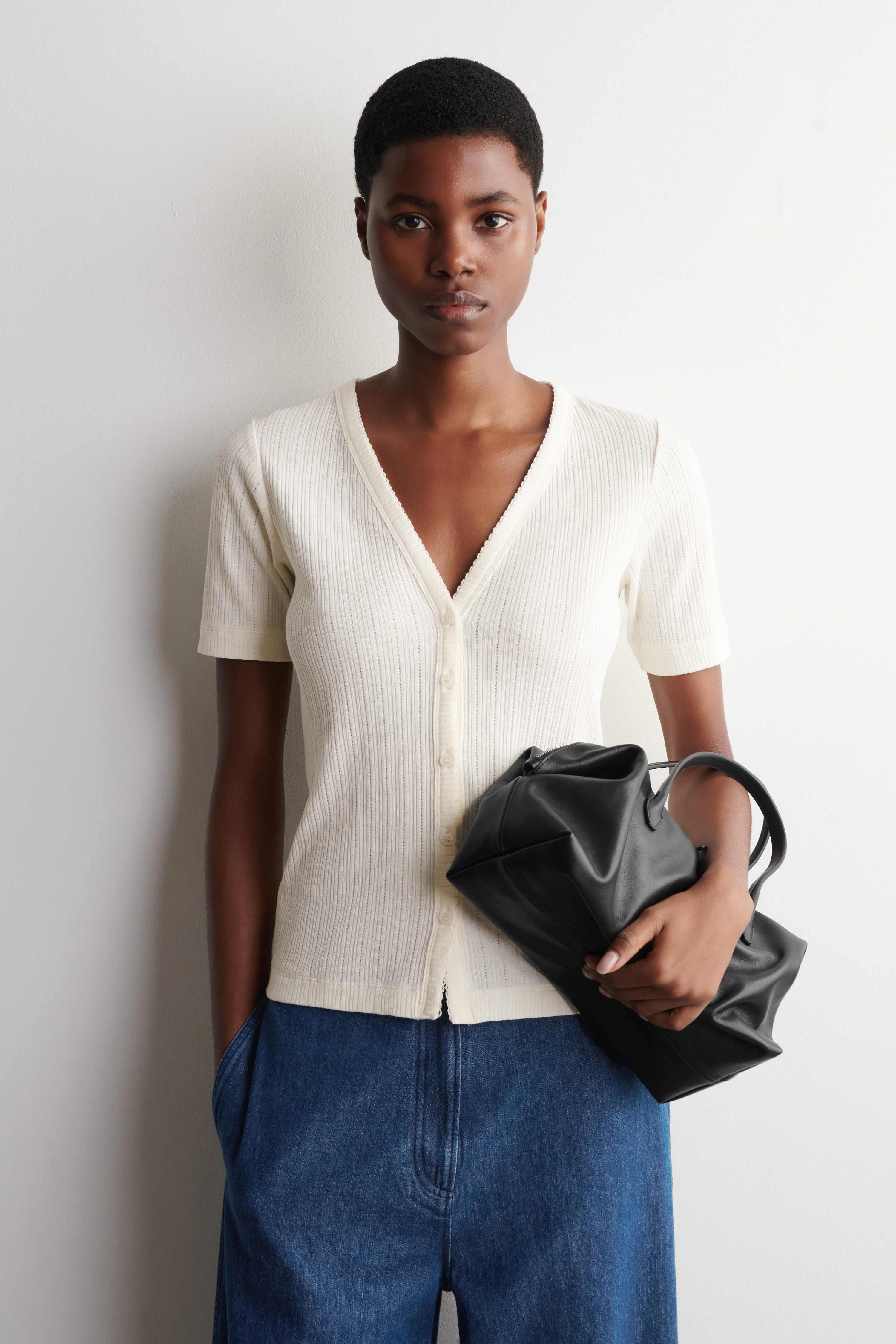 POINTELLE-KNIT SHORT-SLEEVED CARDIGAN - 1