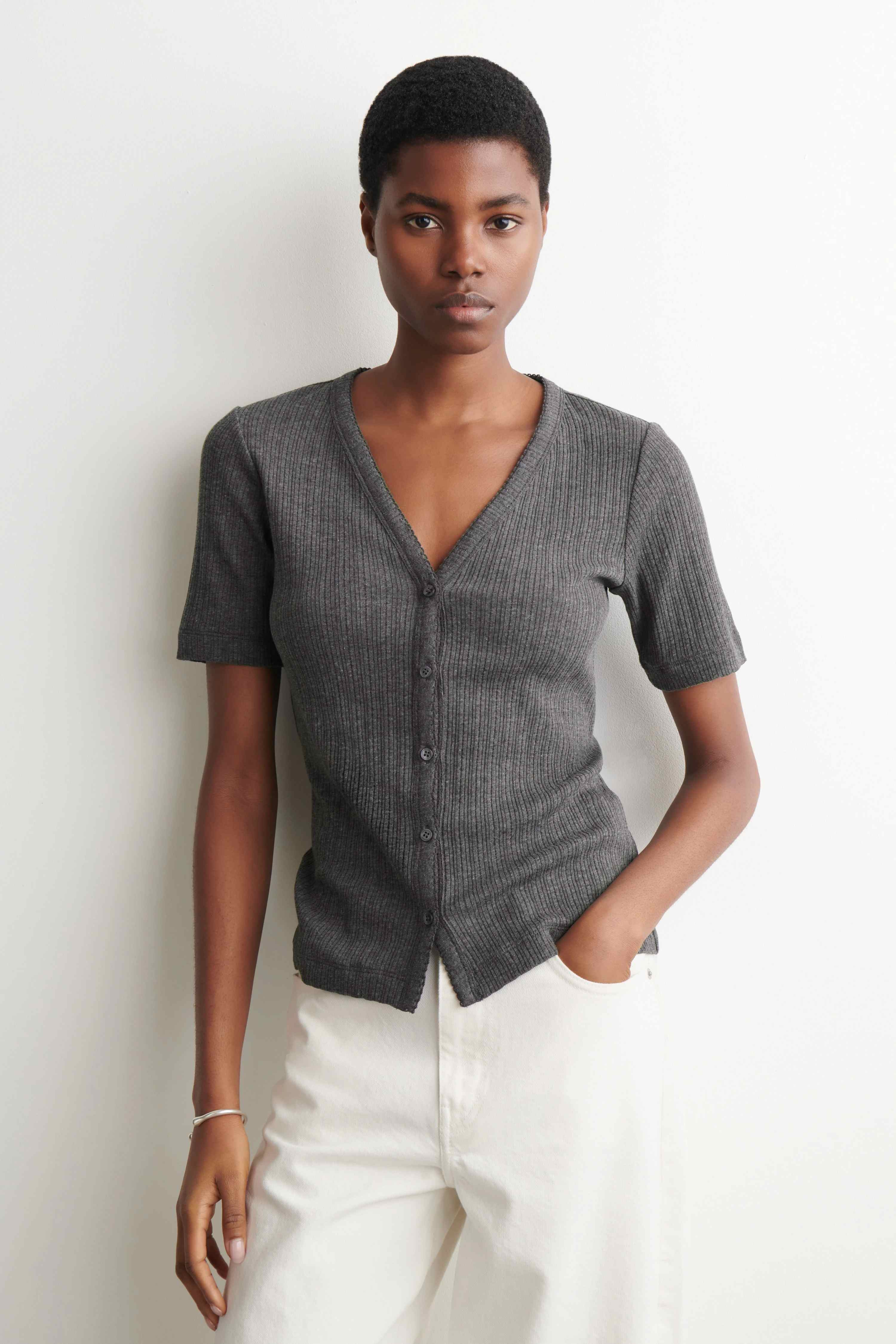 POINTELLE-KNIT SHORT-SLEEVED CARDIGAN