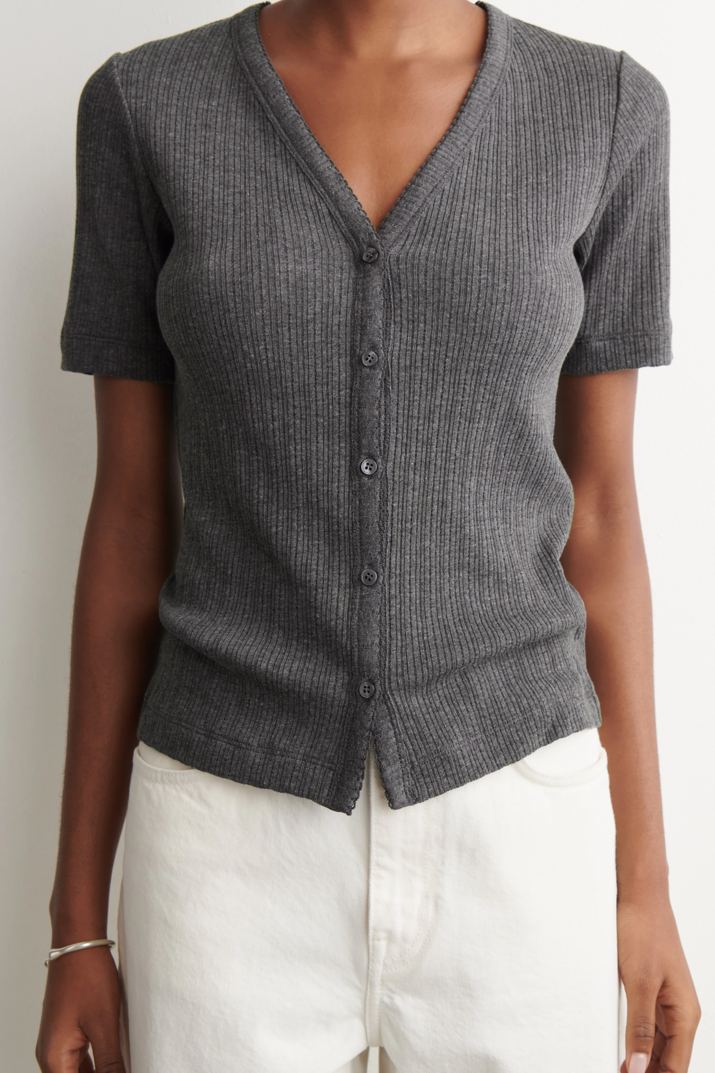 POINTELLE-KNIT SHORT-SLEEVED CARDIGAN - 5