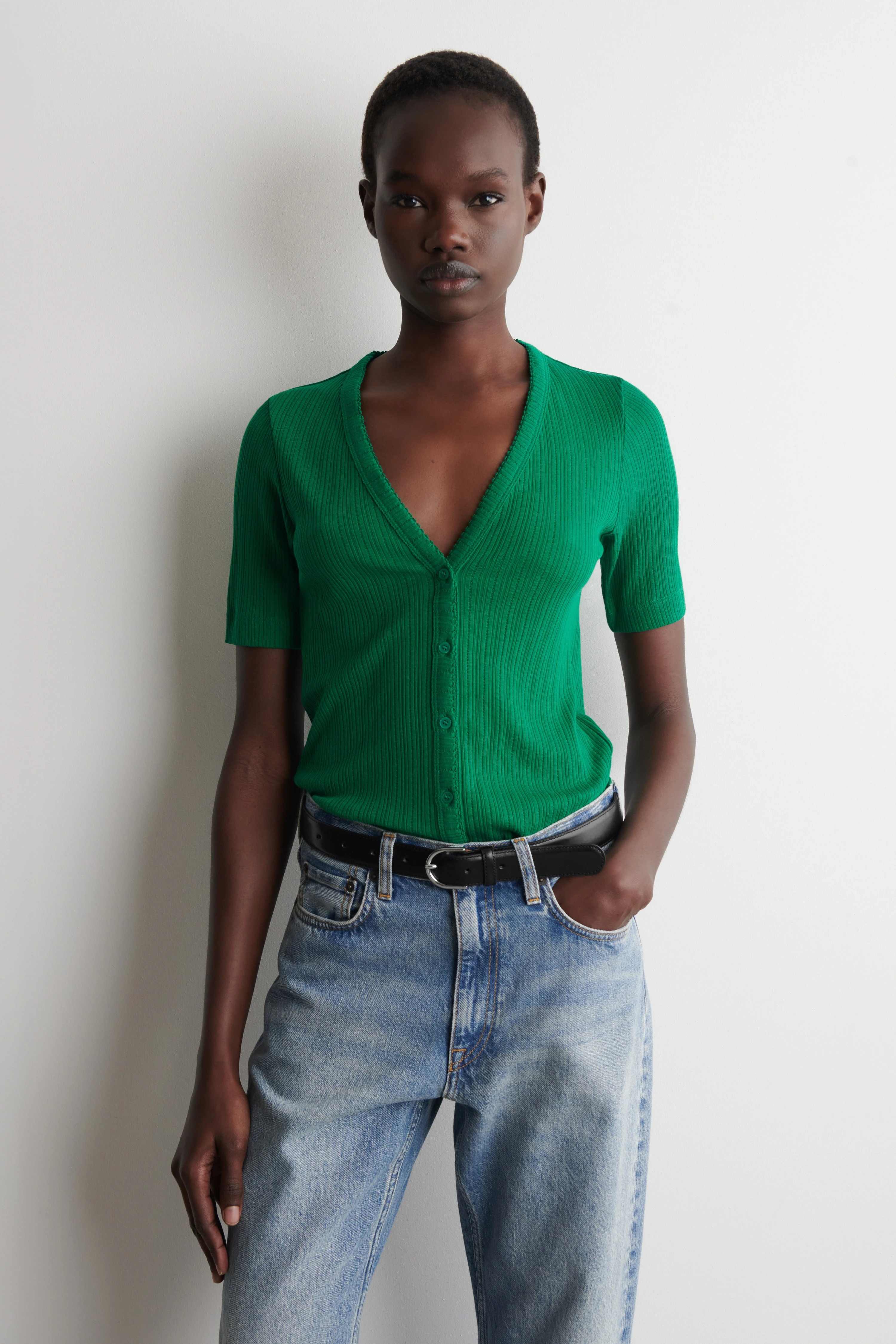 POINTELLE-KNIT SHORT-SLEEVED CARDIGAN