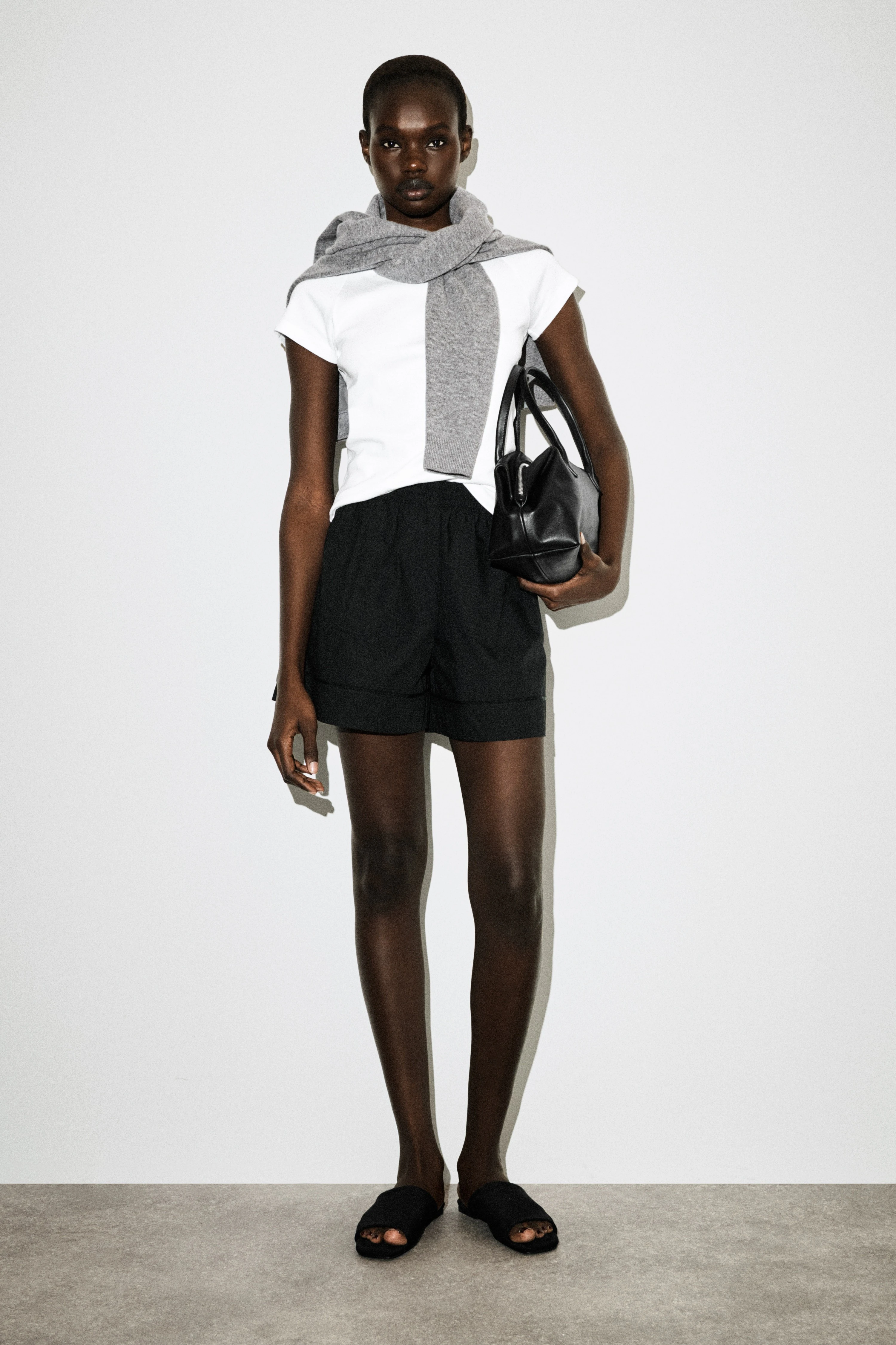 ELASTICATED GROSGRAIN-DETAIL COTTON SHORTS - 1