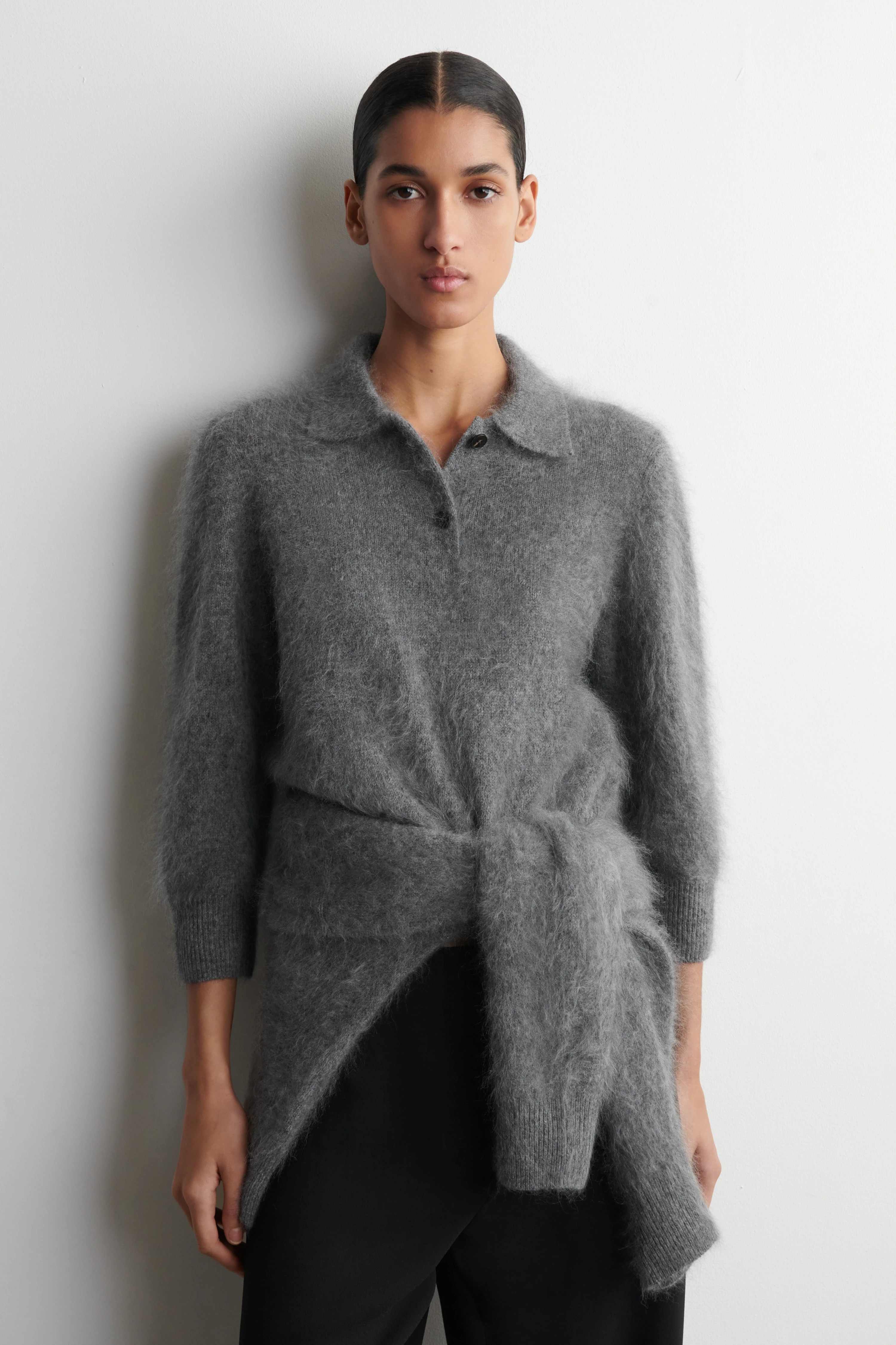BRUSHED MERINO WOOL POLO JUMPER - 1