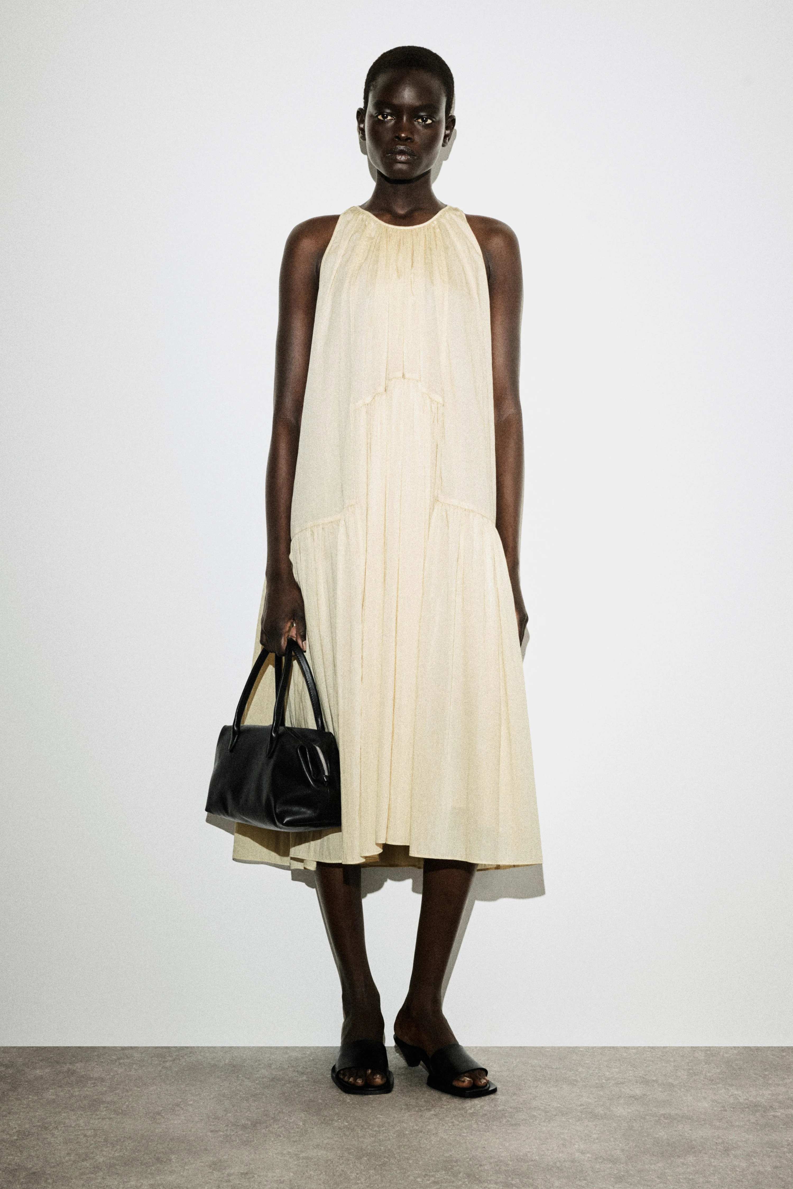 SLEEVELESS GATHERED MIDI DRESS - 1