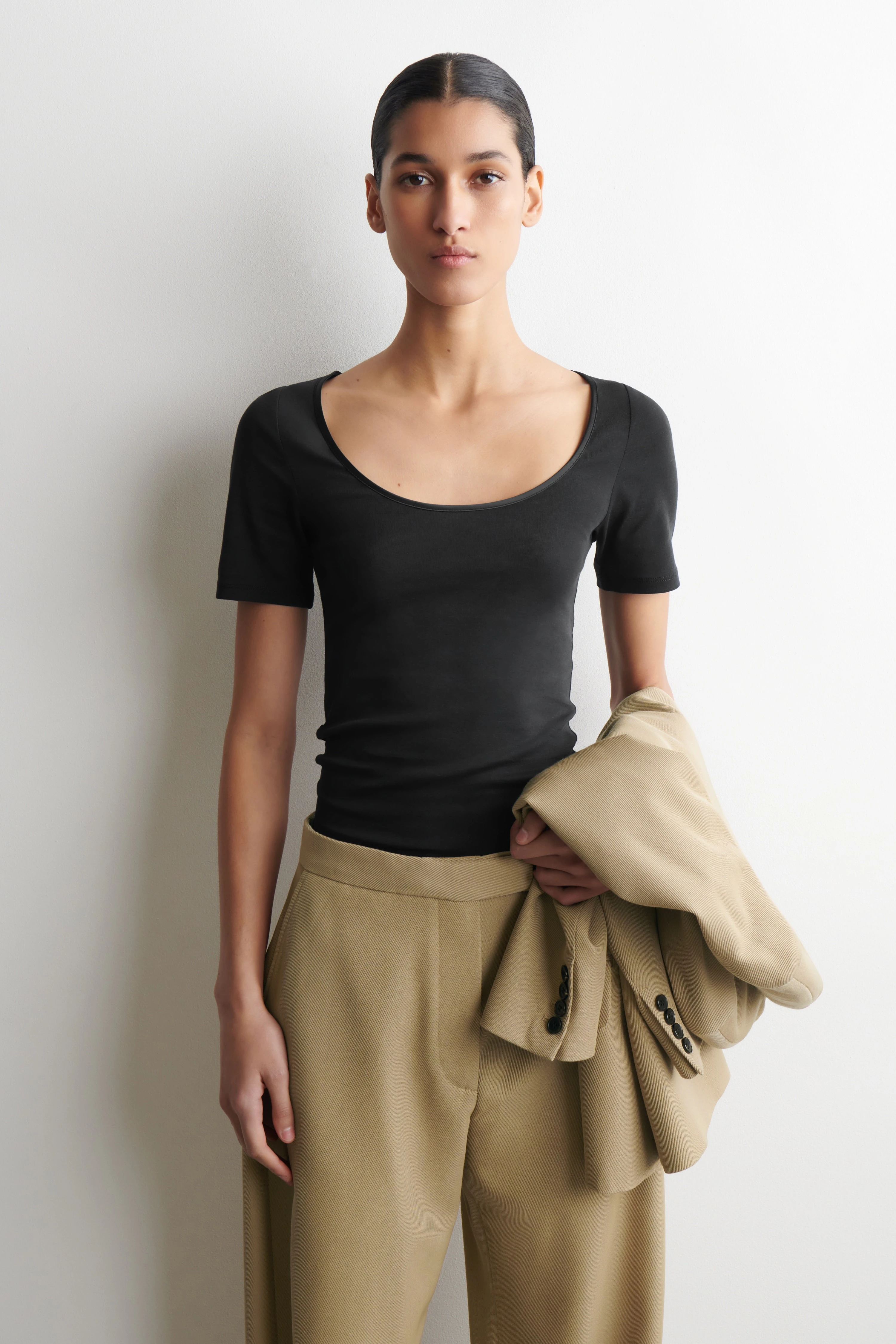 SATIN-TRIMMED COTTON-JERSEY T-SHIRT - 1
