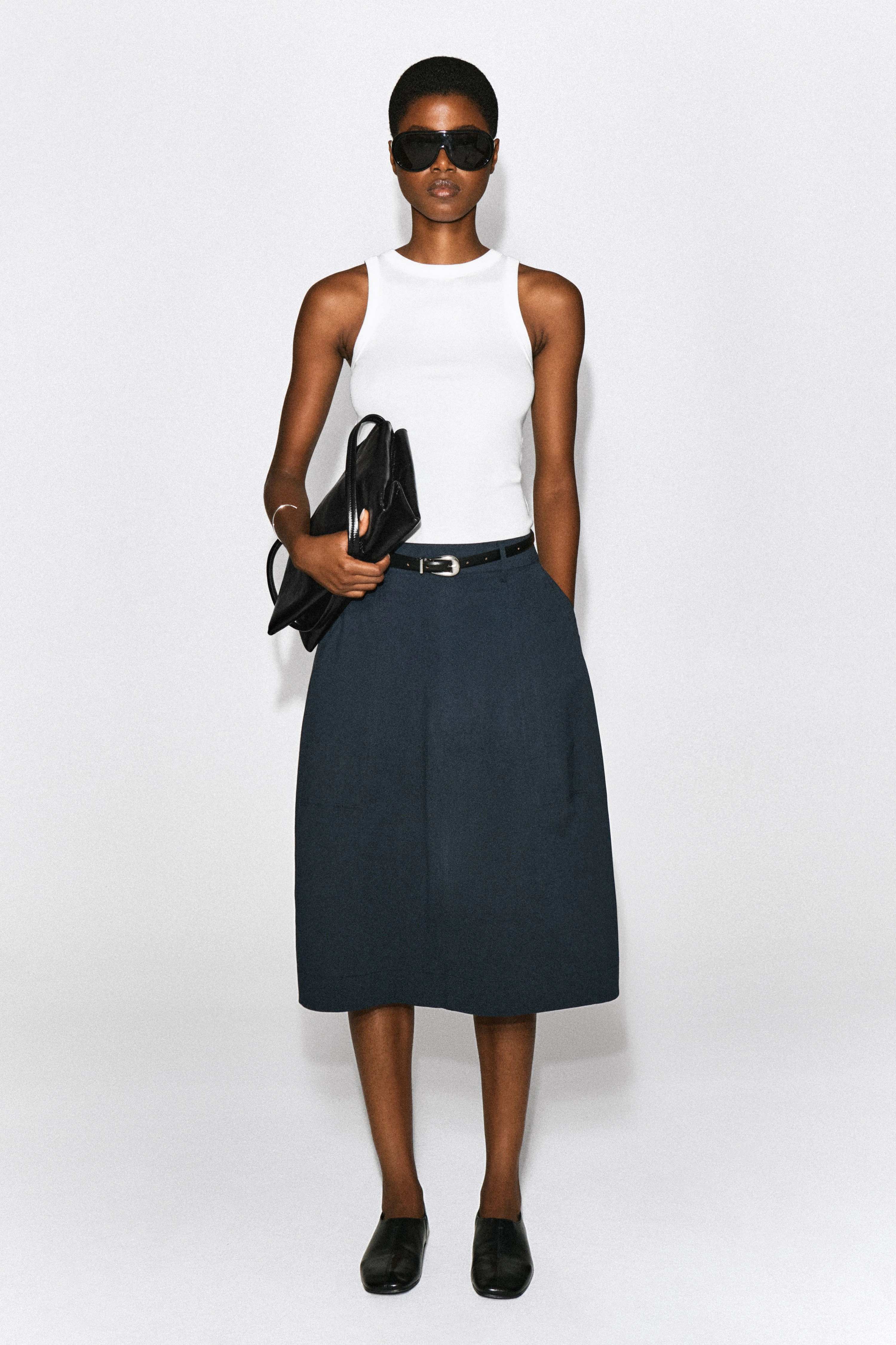 VOLUMINOUS COTTON MIDI SKIRT - 1