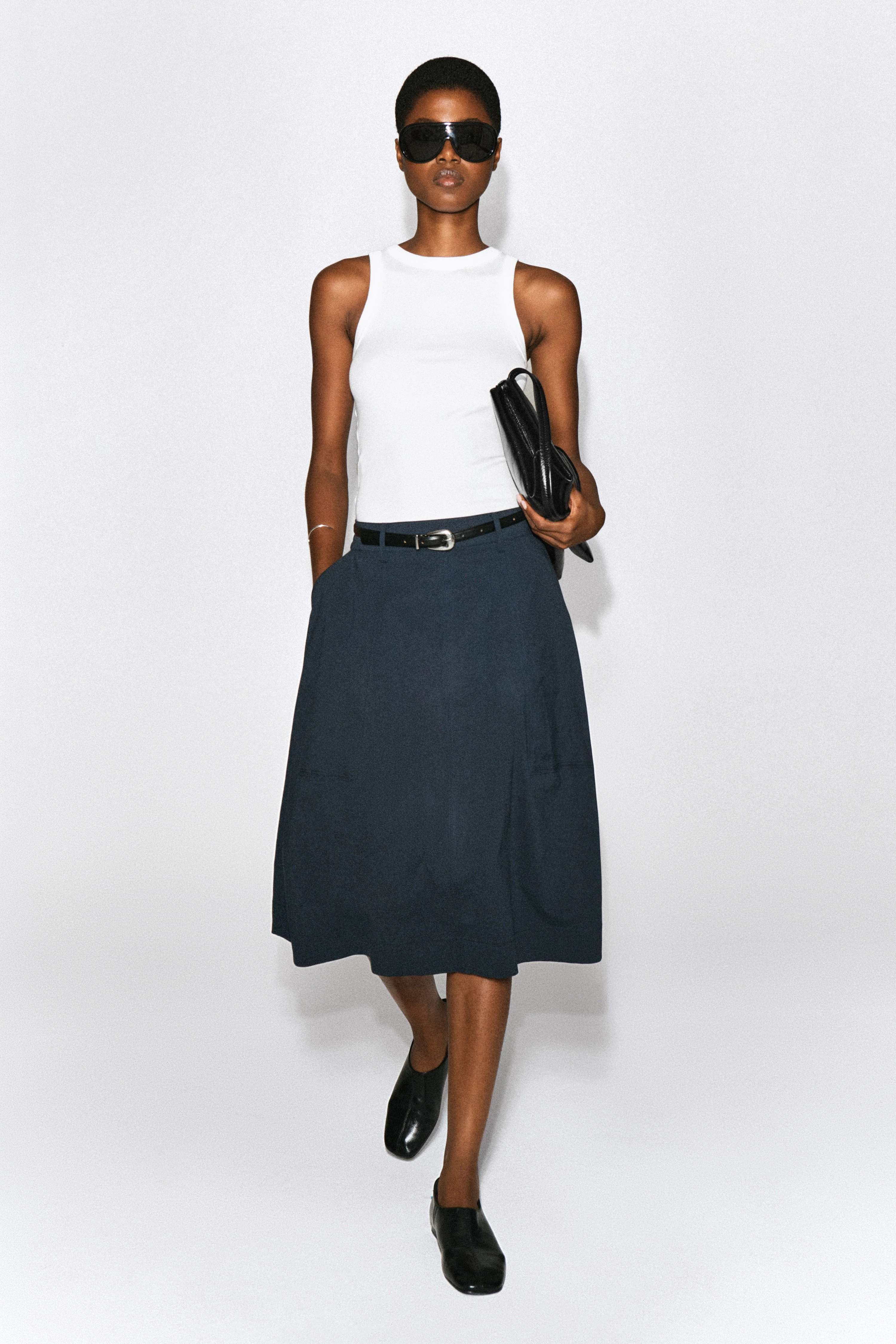 VOLUMINOUS COTTON MIDI SKIRT - 3