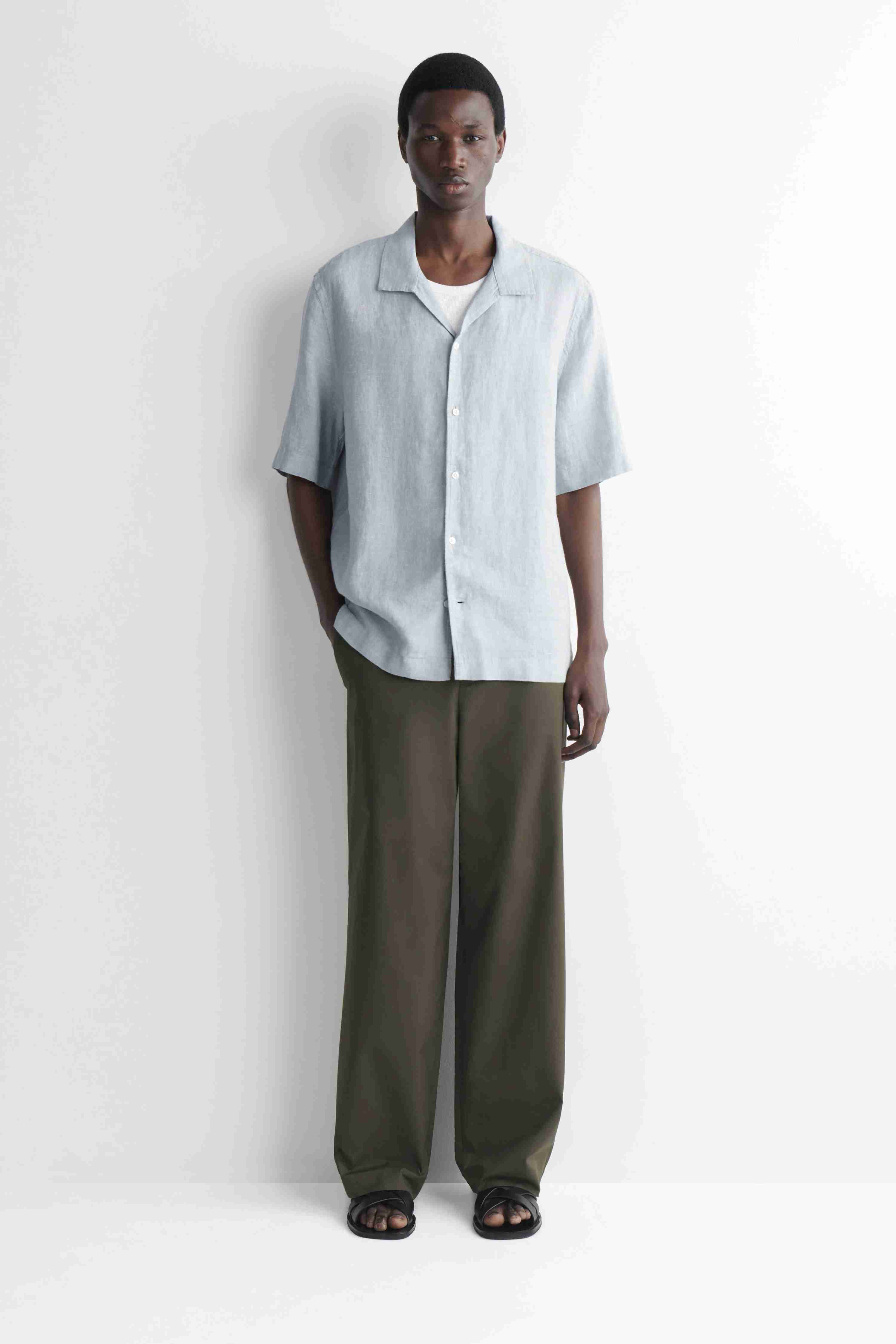 CAMP-COLLAR SHORT-SLEEVED LINEN SHIRT - 3