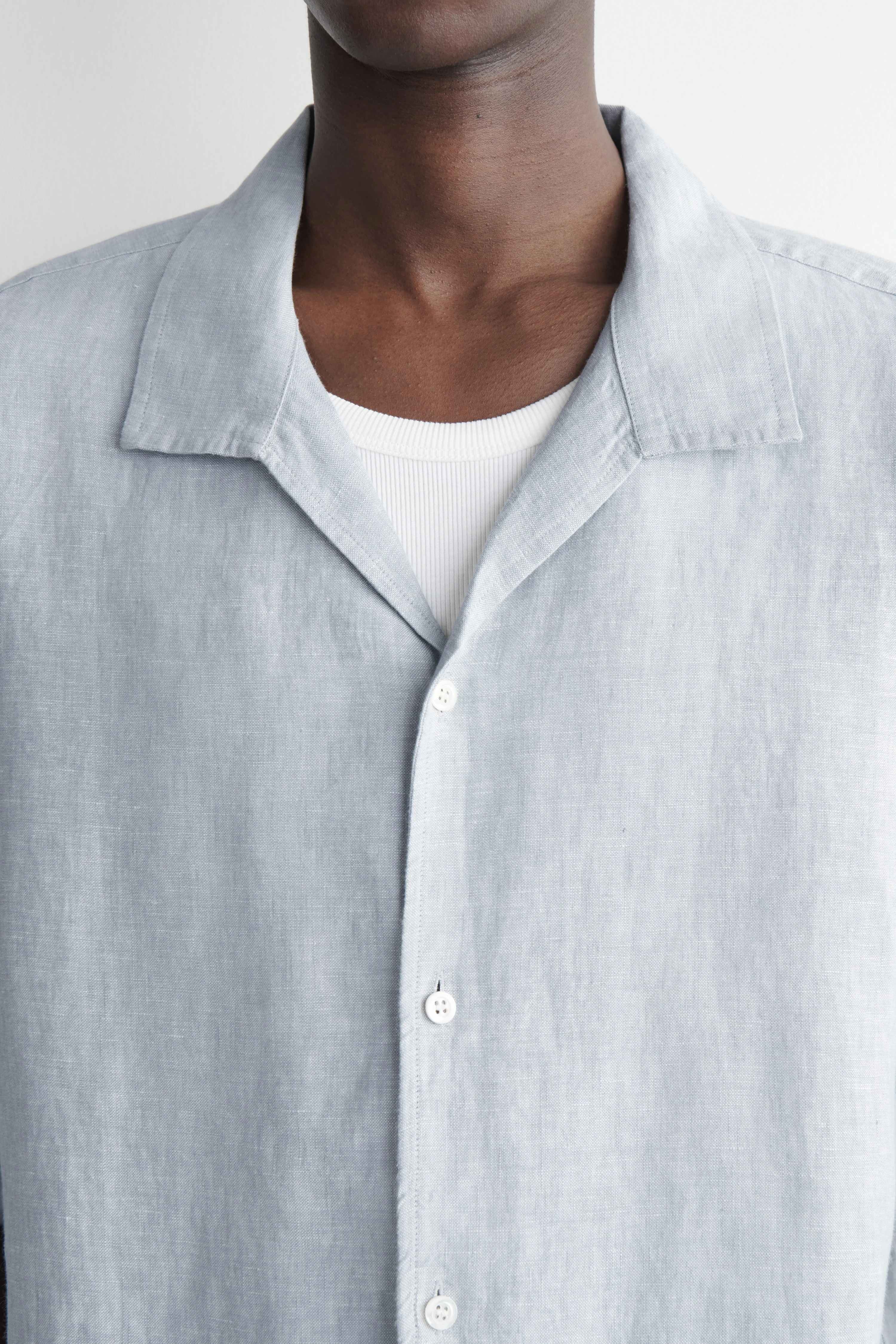 CAMP-COLLAR SHORT-SLEEVED LINEN SHIRT - 5