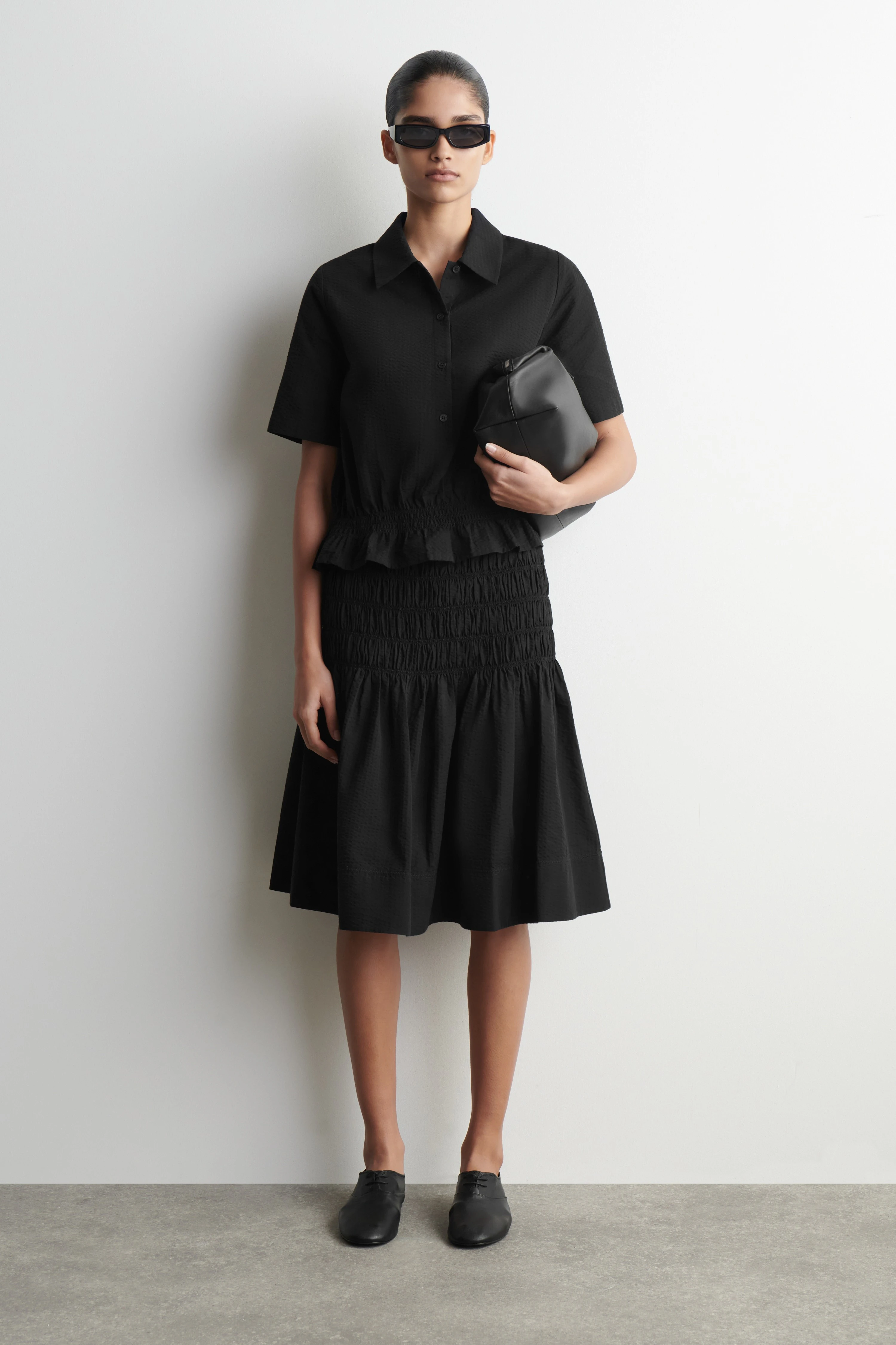 SMOCKED SEERSUCKER SHIRT - 5