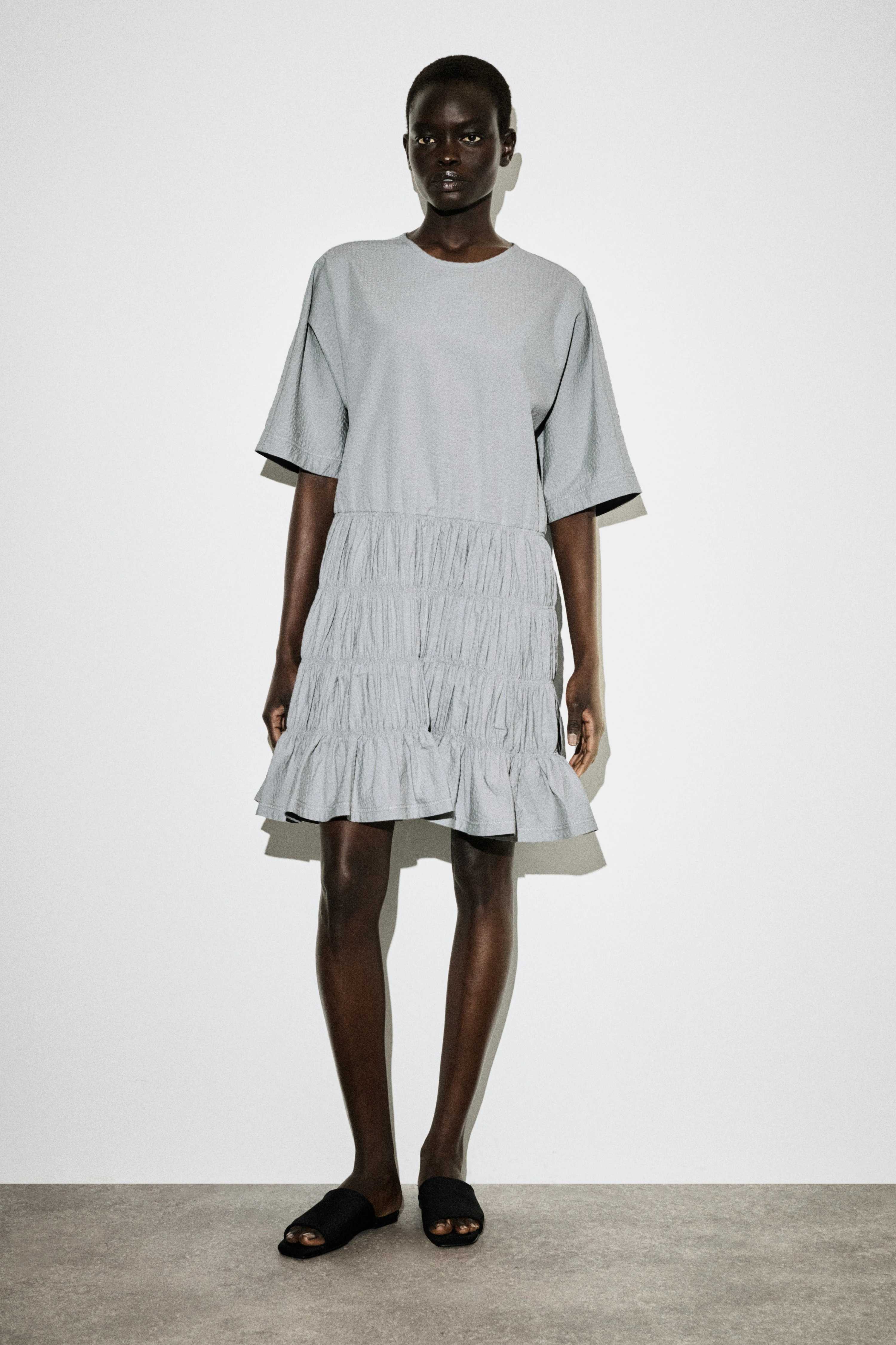 SMOCKED SEERSUCKER MINI DRESS - 1