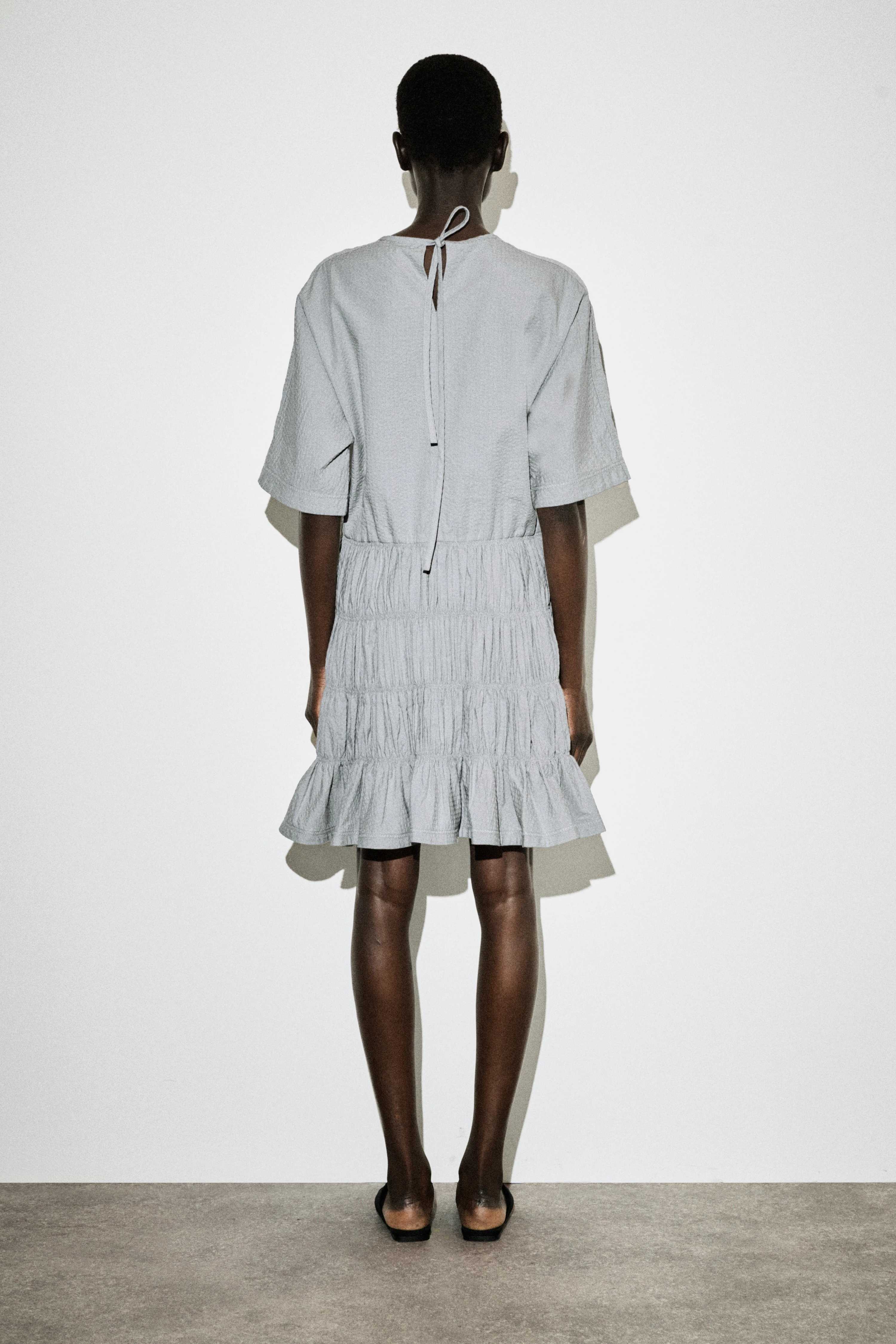 SMOCKED SEERSUCKER MINI DRESS - 2